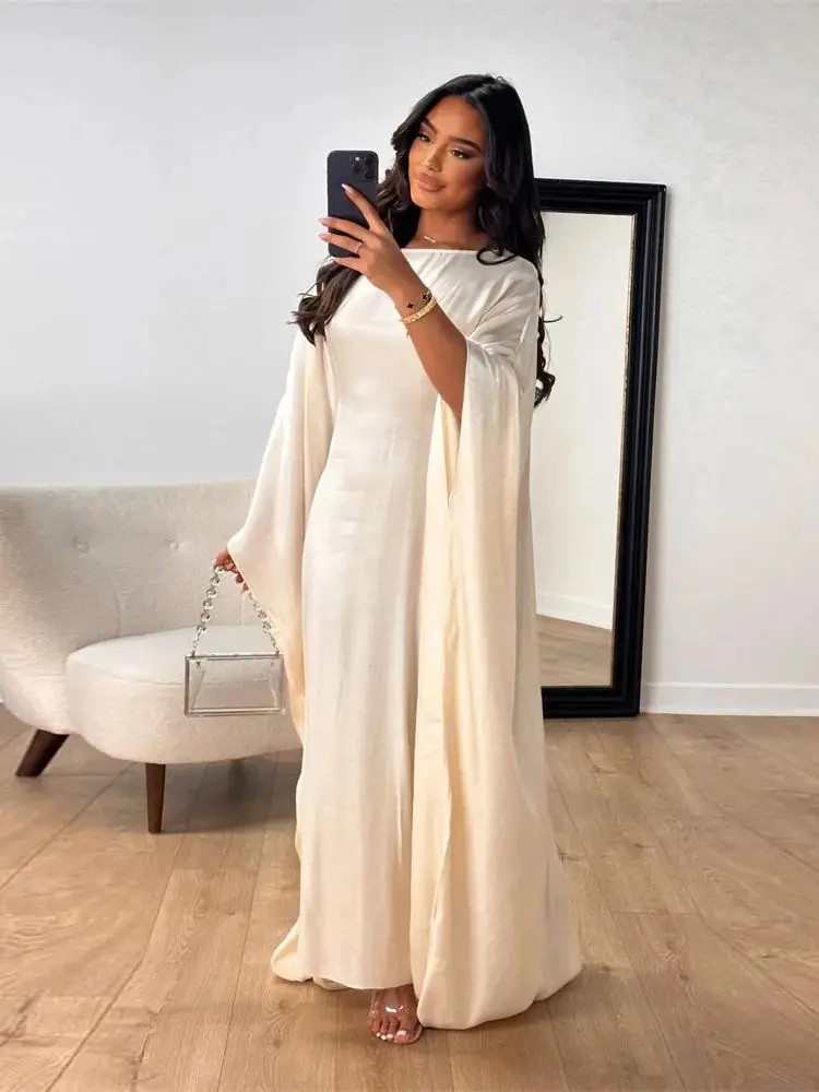 Ramadan Eid Abayas for Women Modest Fashion Shimmer Batwing Satin Abaya Dubai Lu