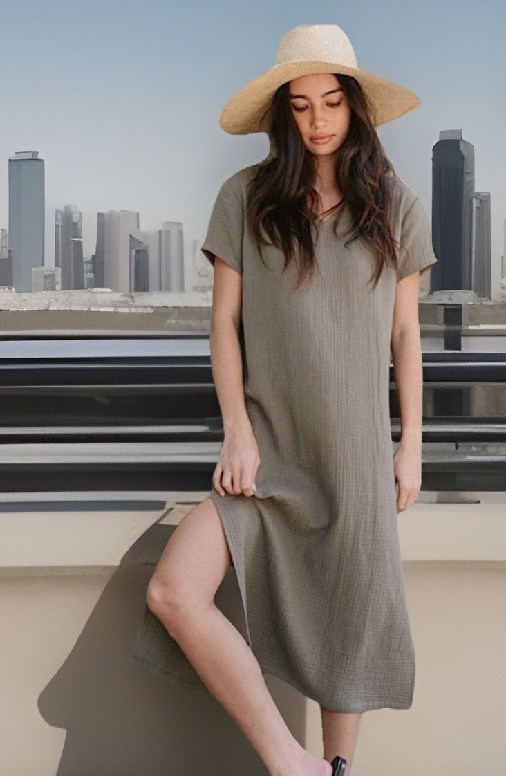 Jenni Kayne Cypress Kaftan Dress Sage Green Size XXLarge 100% Cotton NWOT