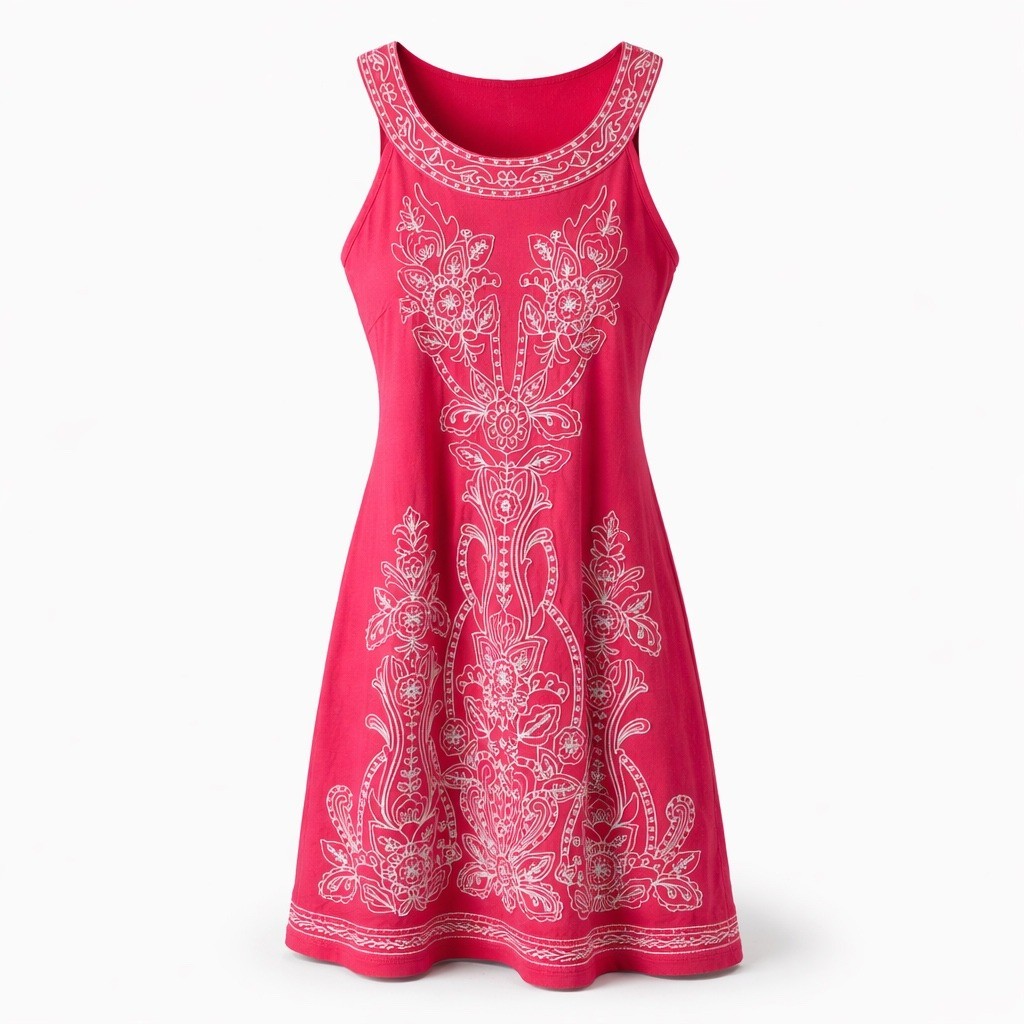 INC International Concepts Dress Womens Medium Pink Embroidered Boho Mini