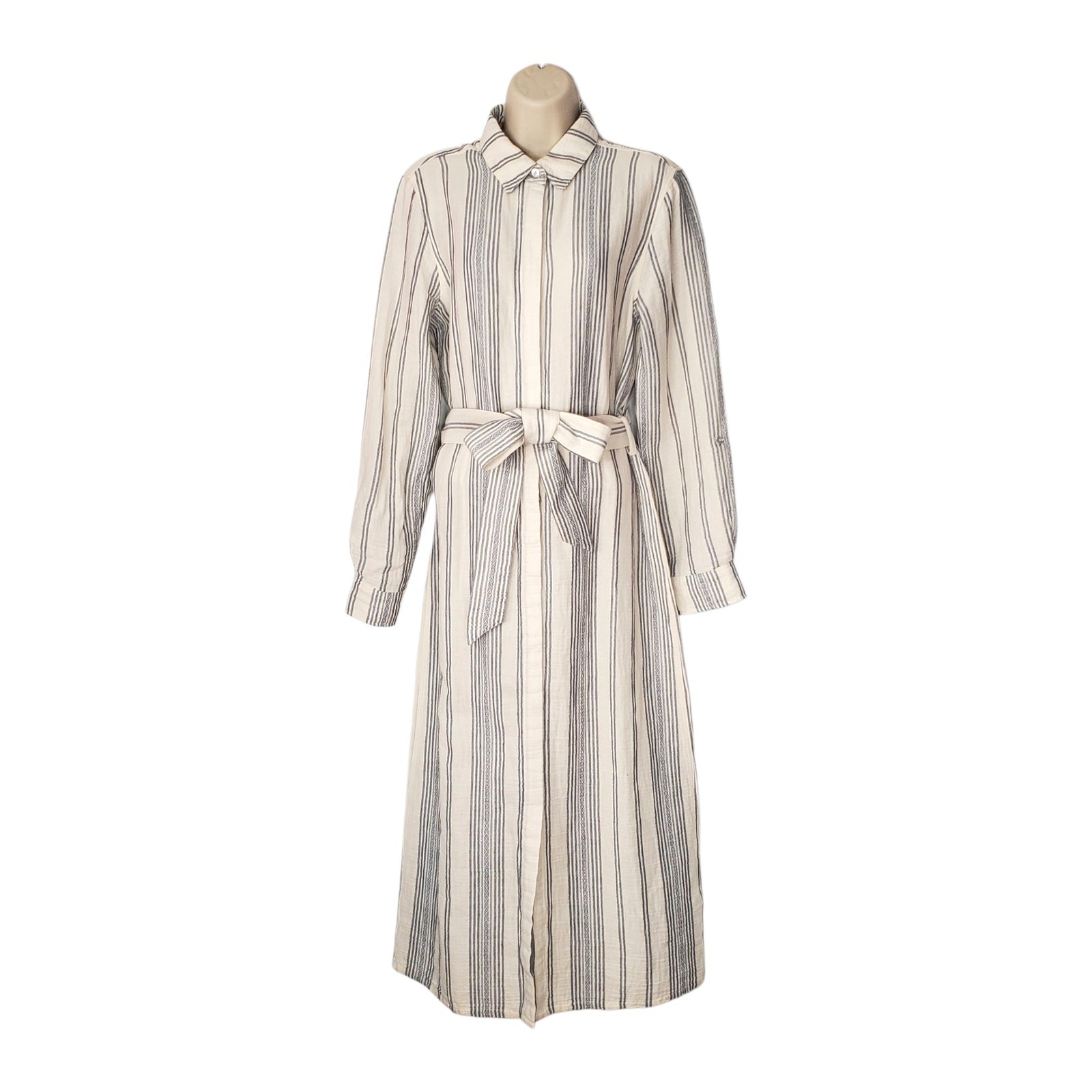 Faherty Dream Cotton Gauze Iris Shirt Dress Cream Tidal Wave Dobby Size Small