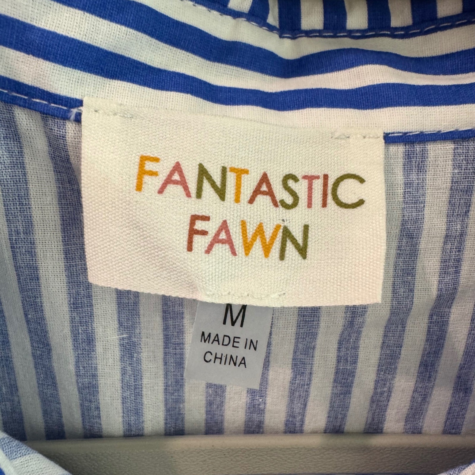 Fantastic Fawn Blue Striped Sequin Puff Sleeve Fringe Tiered Mini Dress Medium