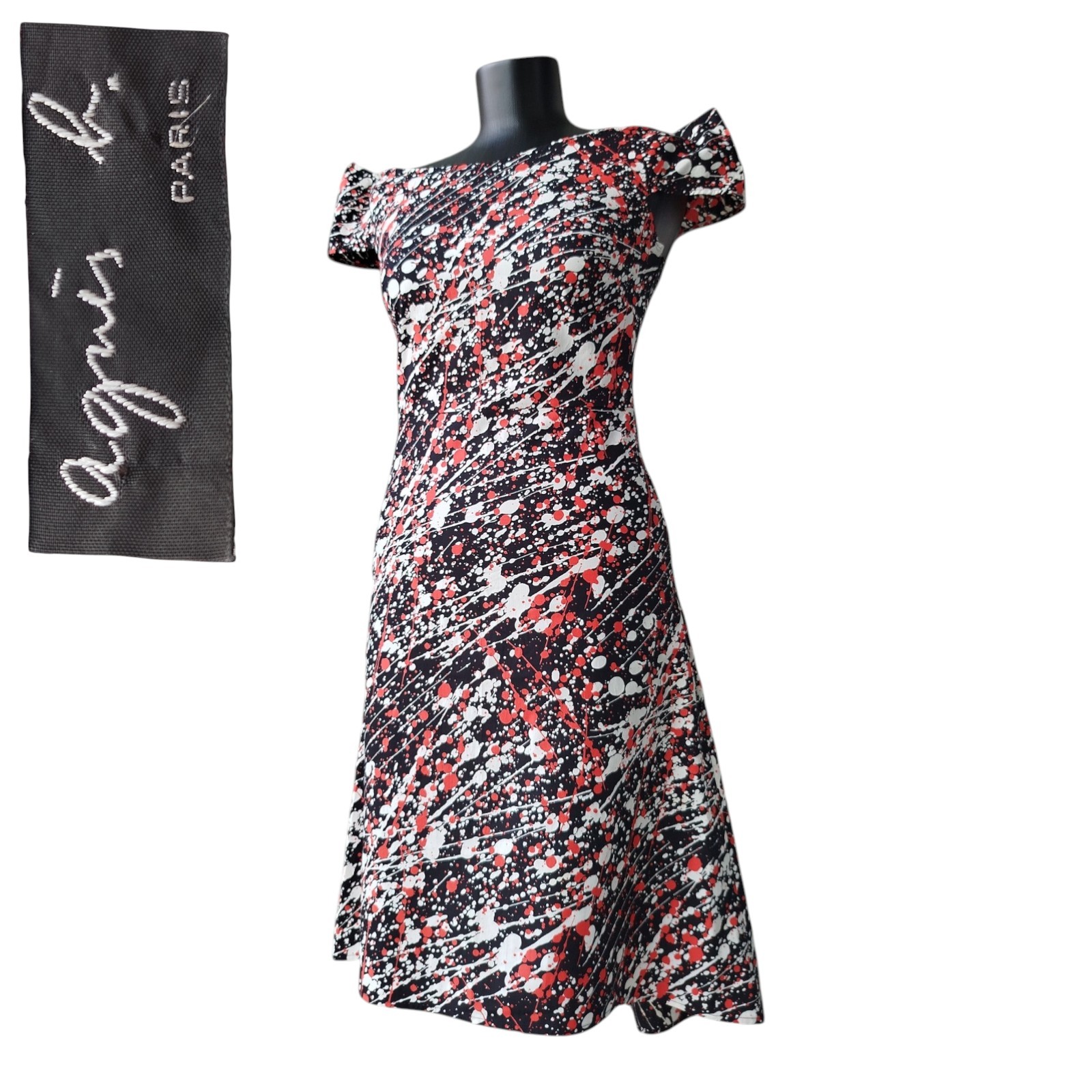 Agnes B Dress Sleeveless Zip Blots Asymmetric 100% Cotton France Size 36/S