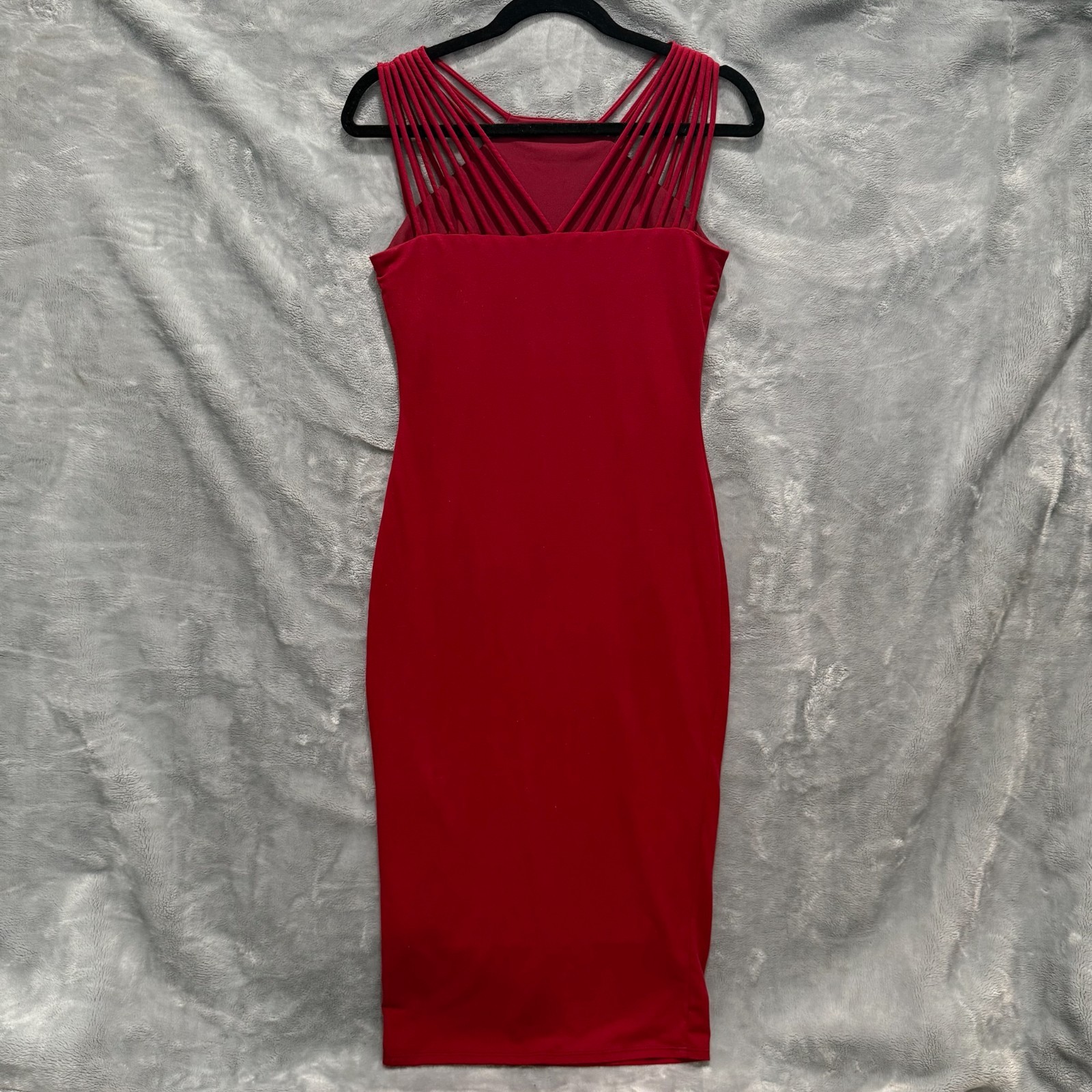 Love Culture Strappy Cage Neck Bodycon Midi Dress Women Size L Red