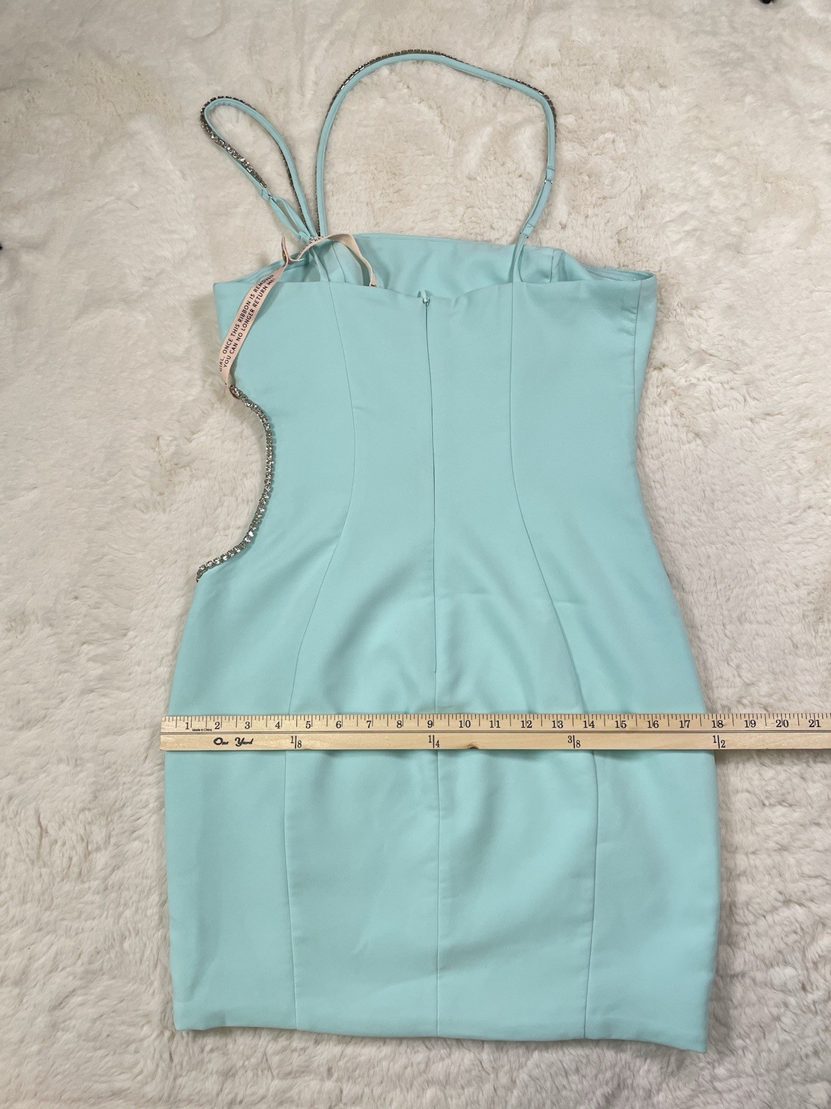 Oh Polly Light Blue Cut Out Beaded Strap Bodycon Mini Dress, Size 8