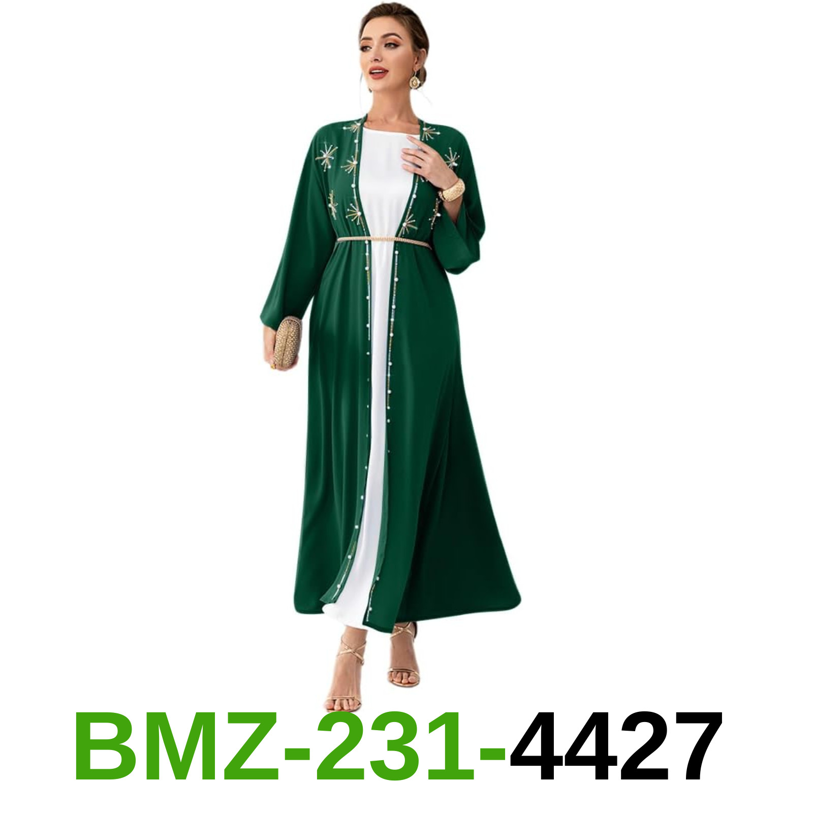 Abaya Dress for Women Muslim Open Front Cardigan Rhinestones Robe Arabs Kaftan,S