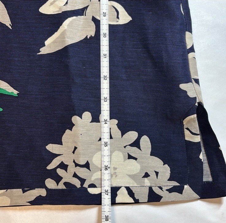 Anthropologie WHIT Silk/Linen Temple Dress in Botanical Print Navy Blue Size L