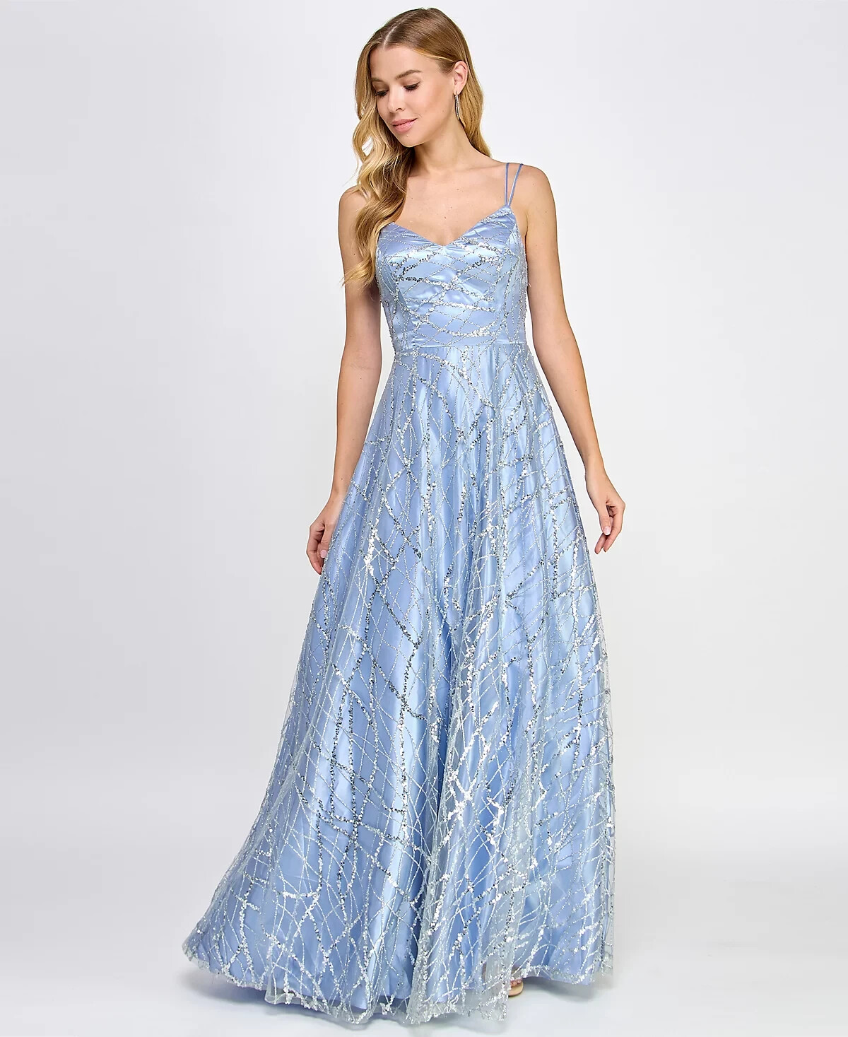 Say Yes Juniors Sequin-Embellished Ba Silver Blue 0 3/4 5/6 7/8