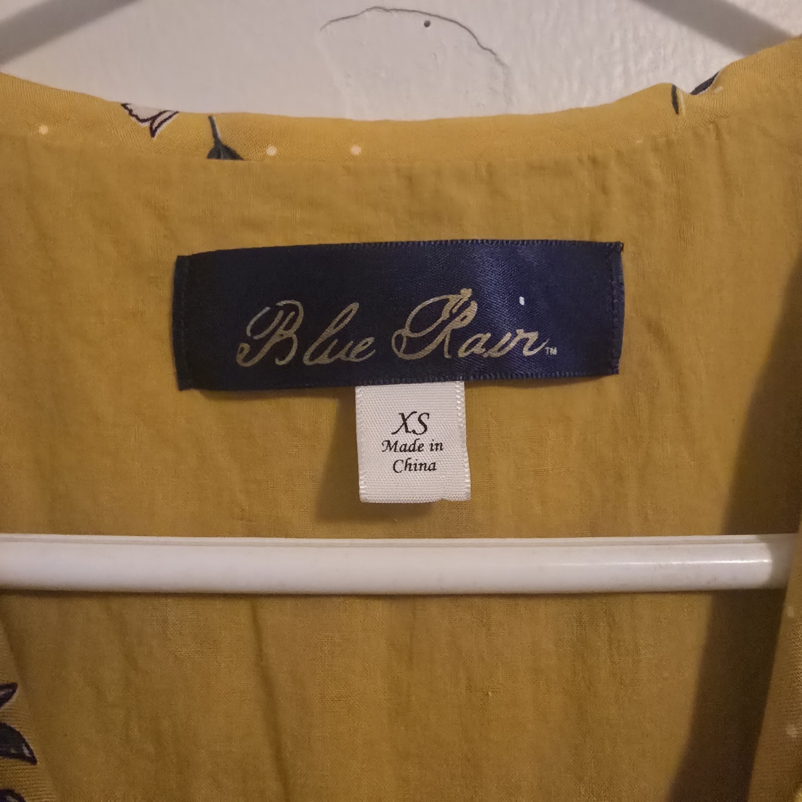 Y2K Blue Rain Floral Button up Yellow A-Line Dress Small