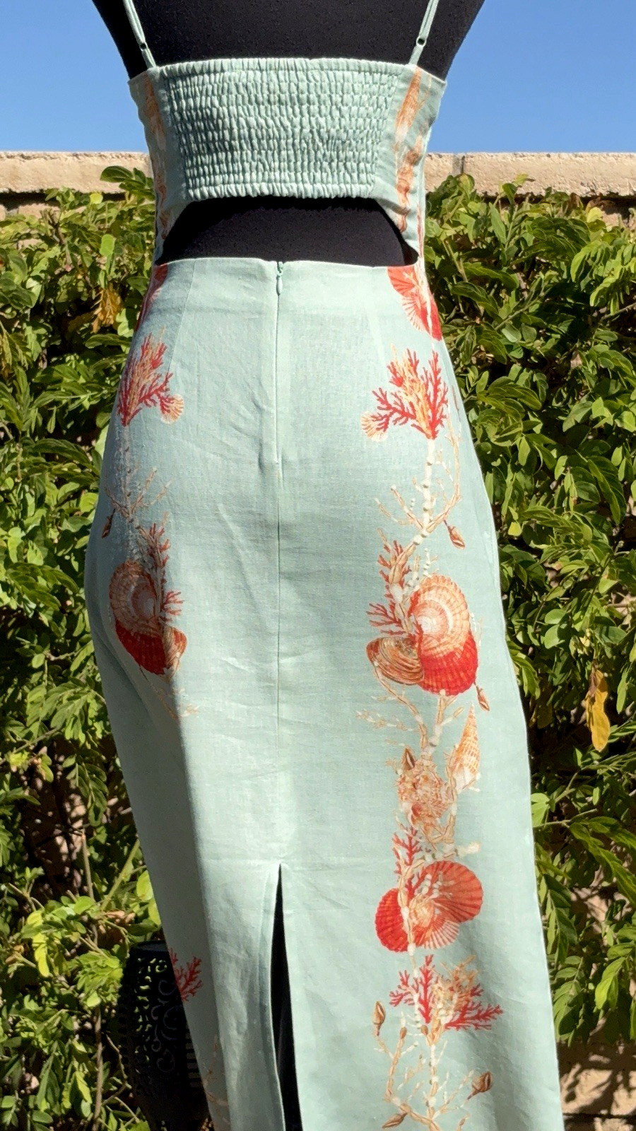 Caroline Constas SZ S Mint green/Multi shells print Squared neck Midi Dress-NWT