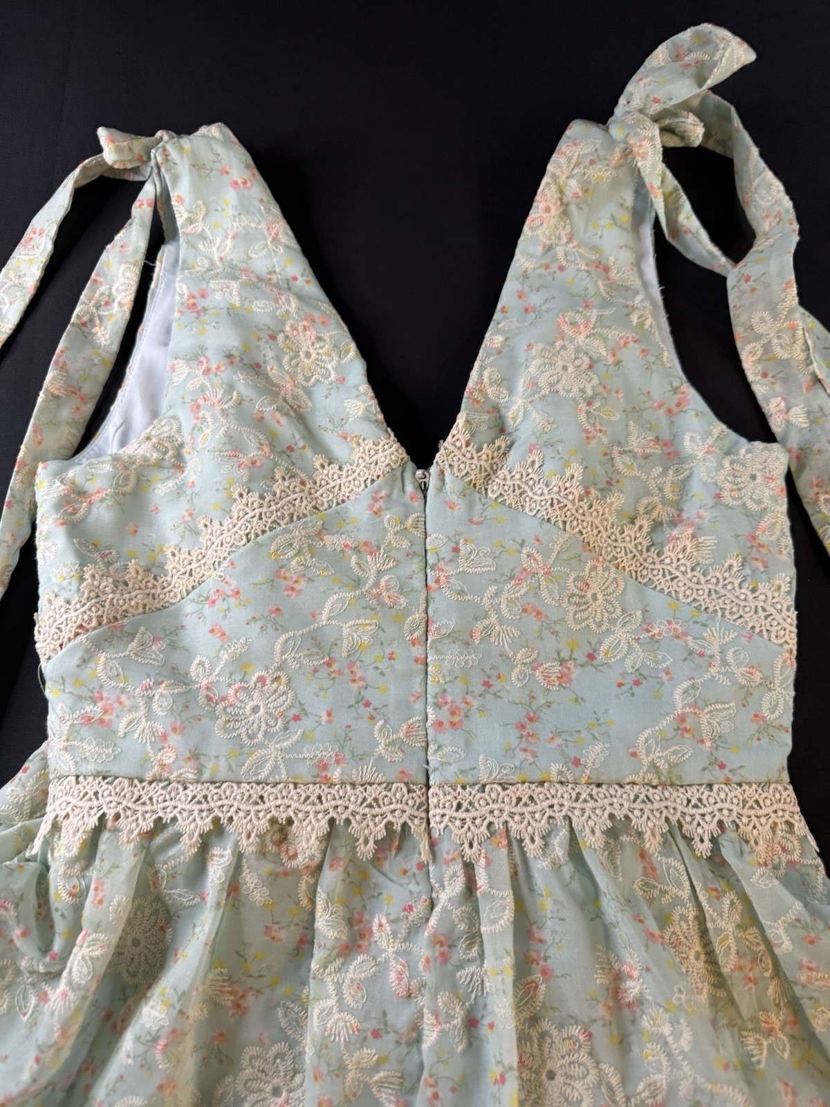 Just Me Mint Green Floral Lace Tiered Midi Dress Size Small Romantic Cottagecore