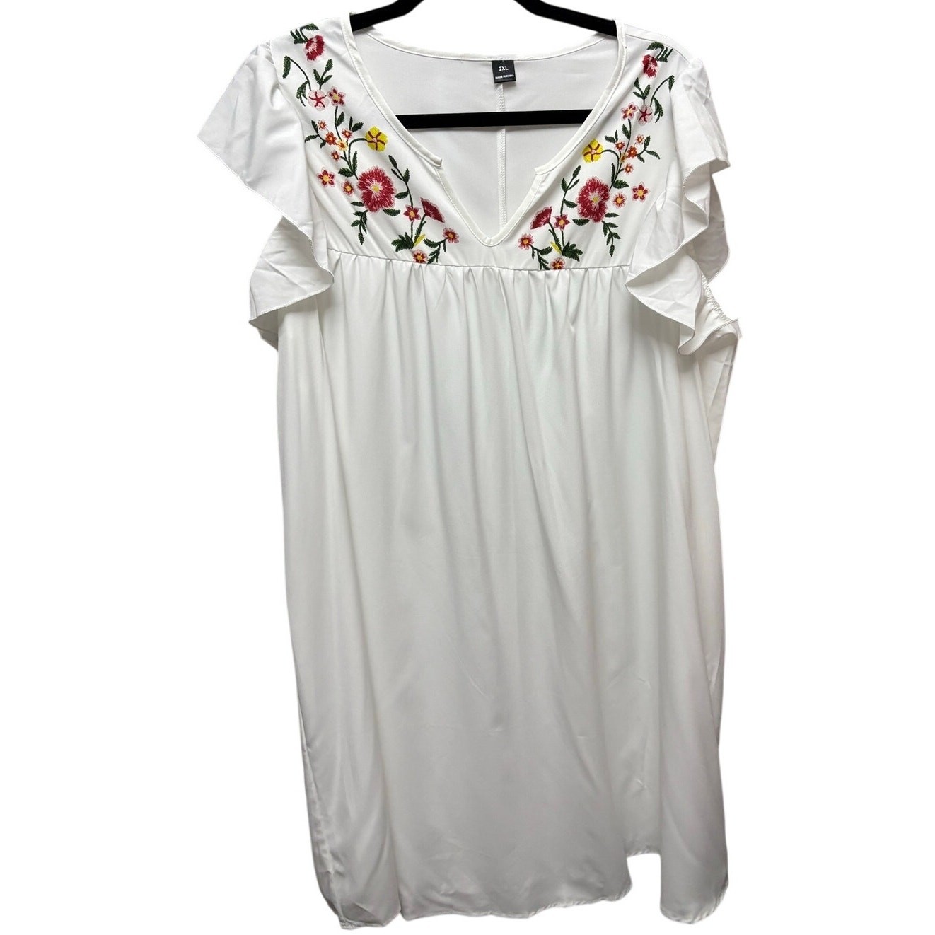 NWOT-XL-Floerns Embroidered Ruffle Cap Sleeve Midi Dress