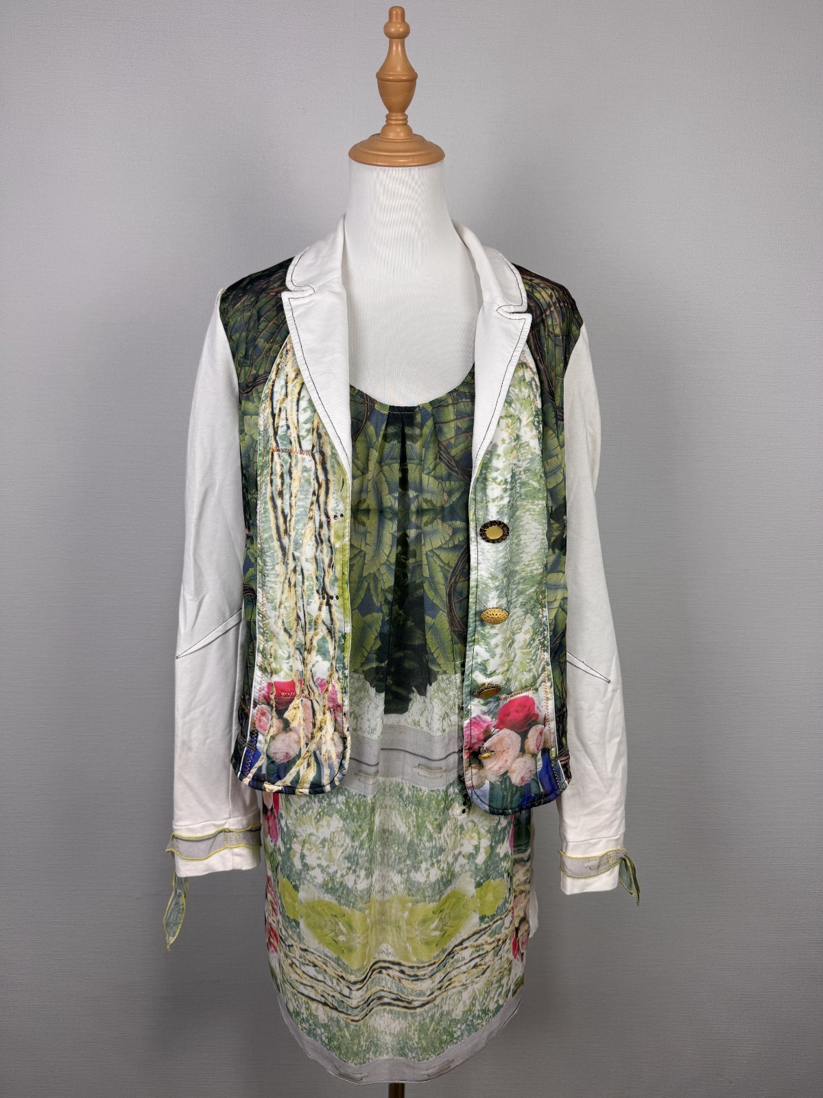 Bottega Rare Cotton Silk Colorful Flowers Sleeveless Dress and Jacket Suit Sz XL
