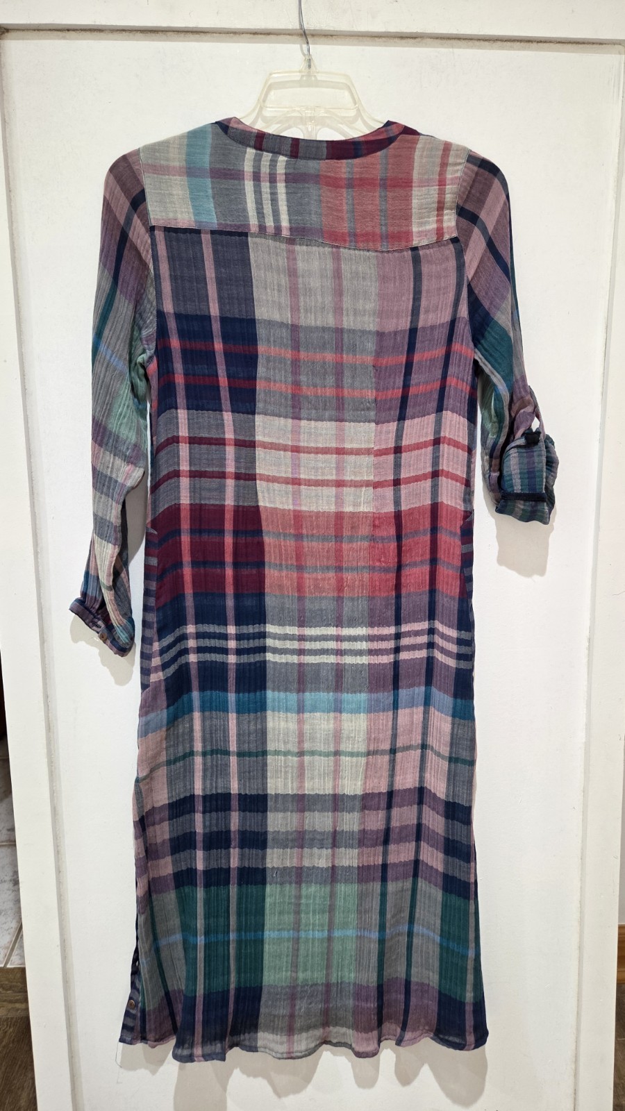 Soft Surroundings Thin Gauze Cotton Plaid Maxi Dress Popover Small Multicolor