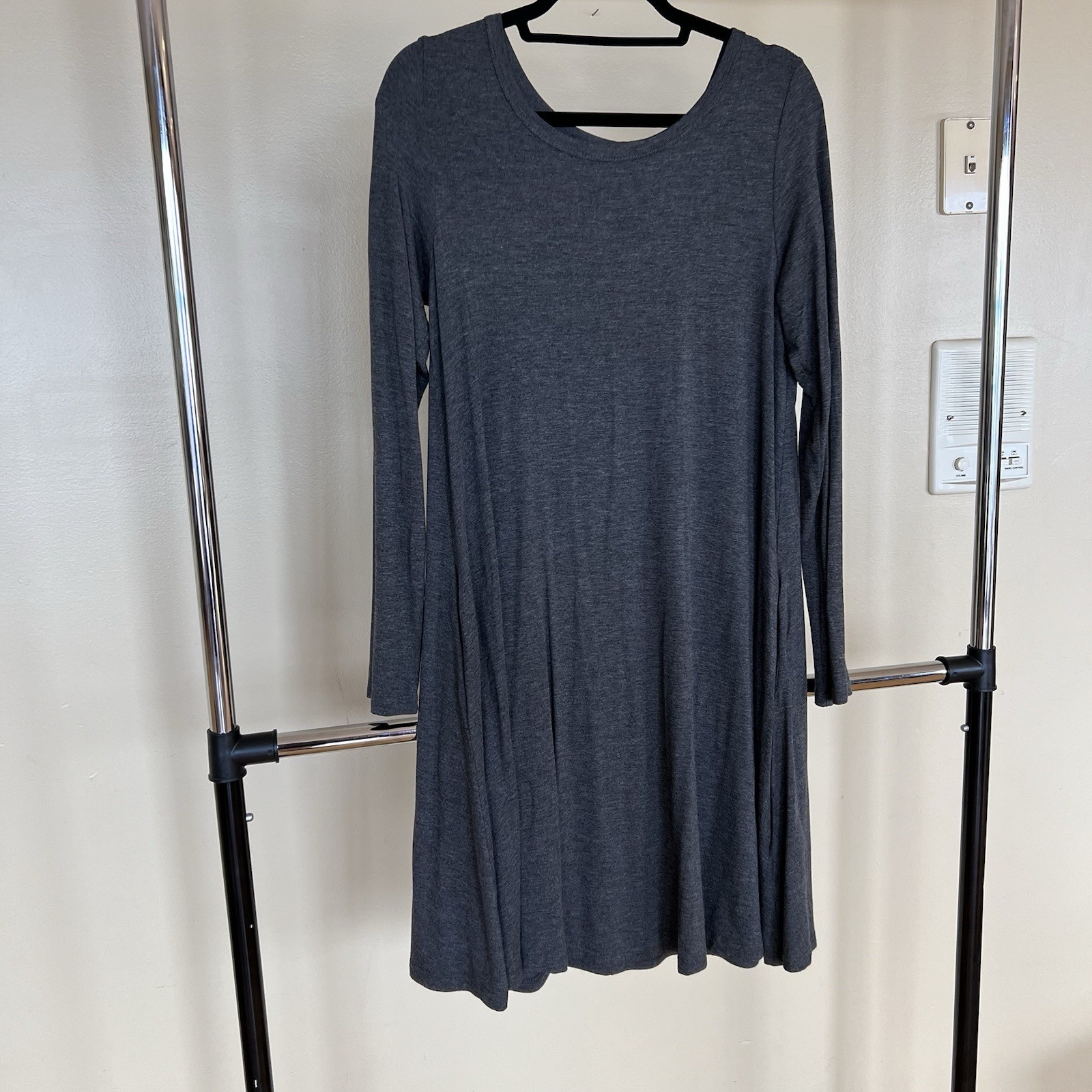 HiMone Charcoal Gray Dark Gray Knit Long Sleeve Dress