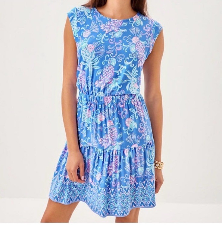 NWT Lilly Pulitzer Danville Dress (Sunwashed Blue Citrus Crush) Size XL