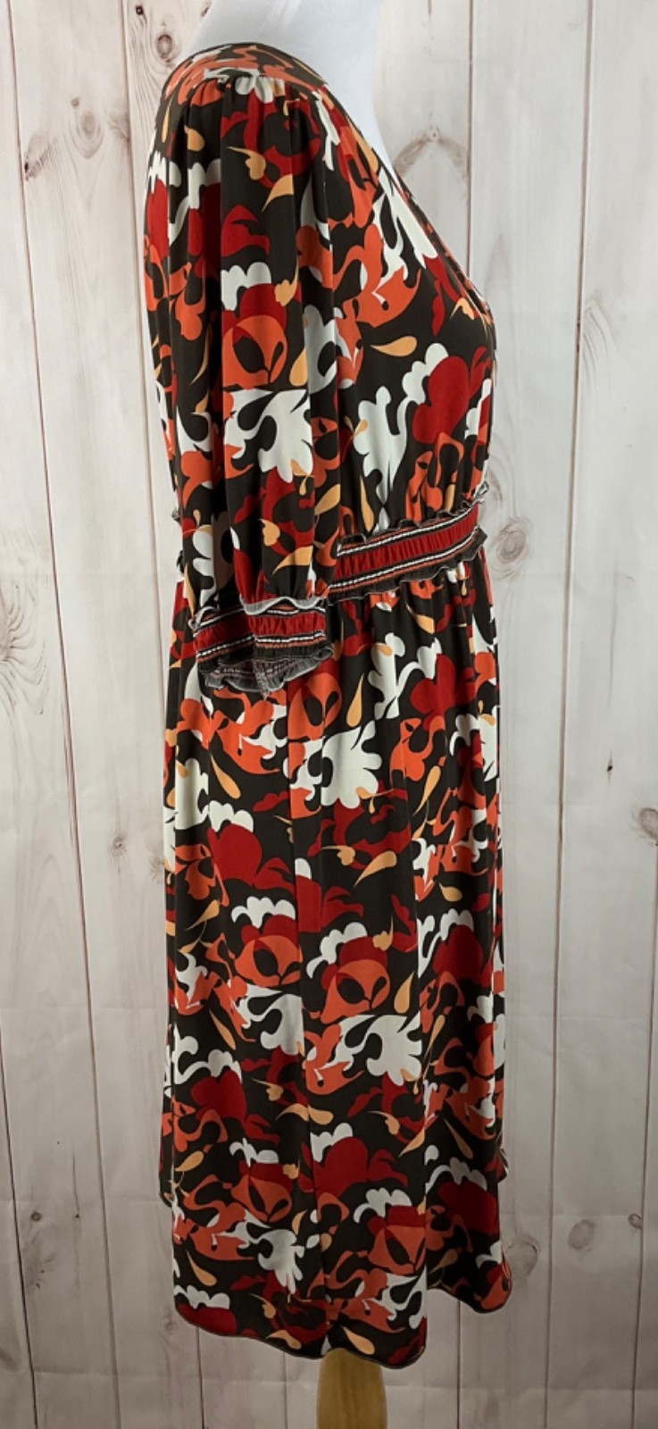Max Edition Multicolor V-Neck Faux Wrap 3/4 Sleeve Ruffle Midi Dress Size XL
