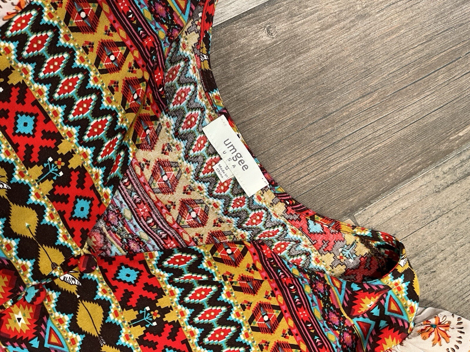 Umgee Aztec Dove Pattern 3/4 Sleeve Tunic Mini Dress Boho Western Rodeo Sz Small