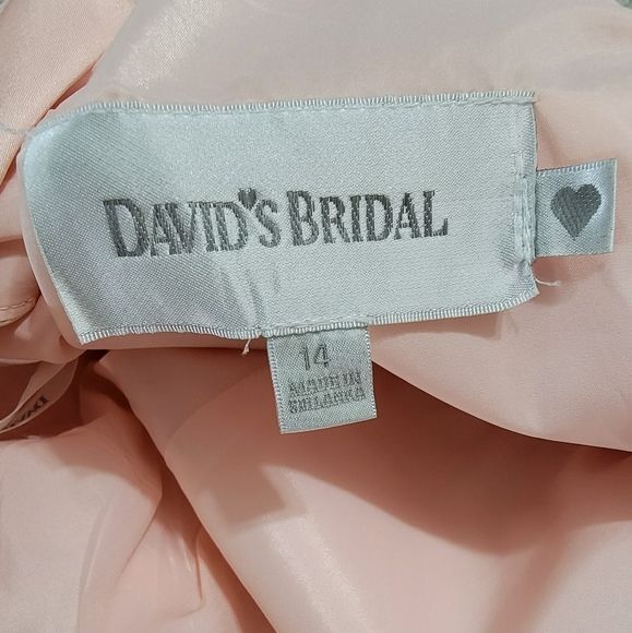 David’s Bridal Short Sleeve Petal Stretch Satin Knee Length Dress Sizes 12 & 14