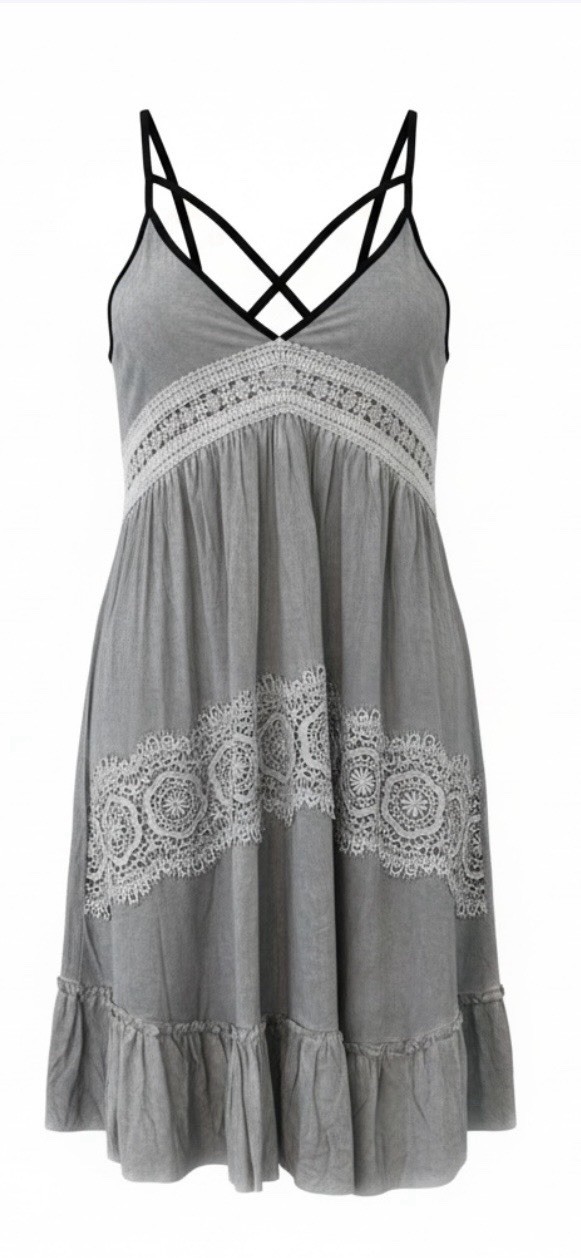 POL Sun Dress Lace Gypsy In Stone Gray Size Small NEW