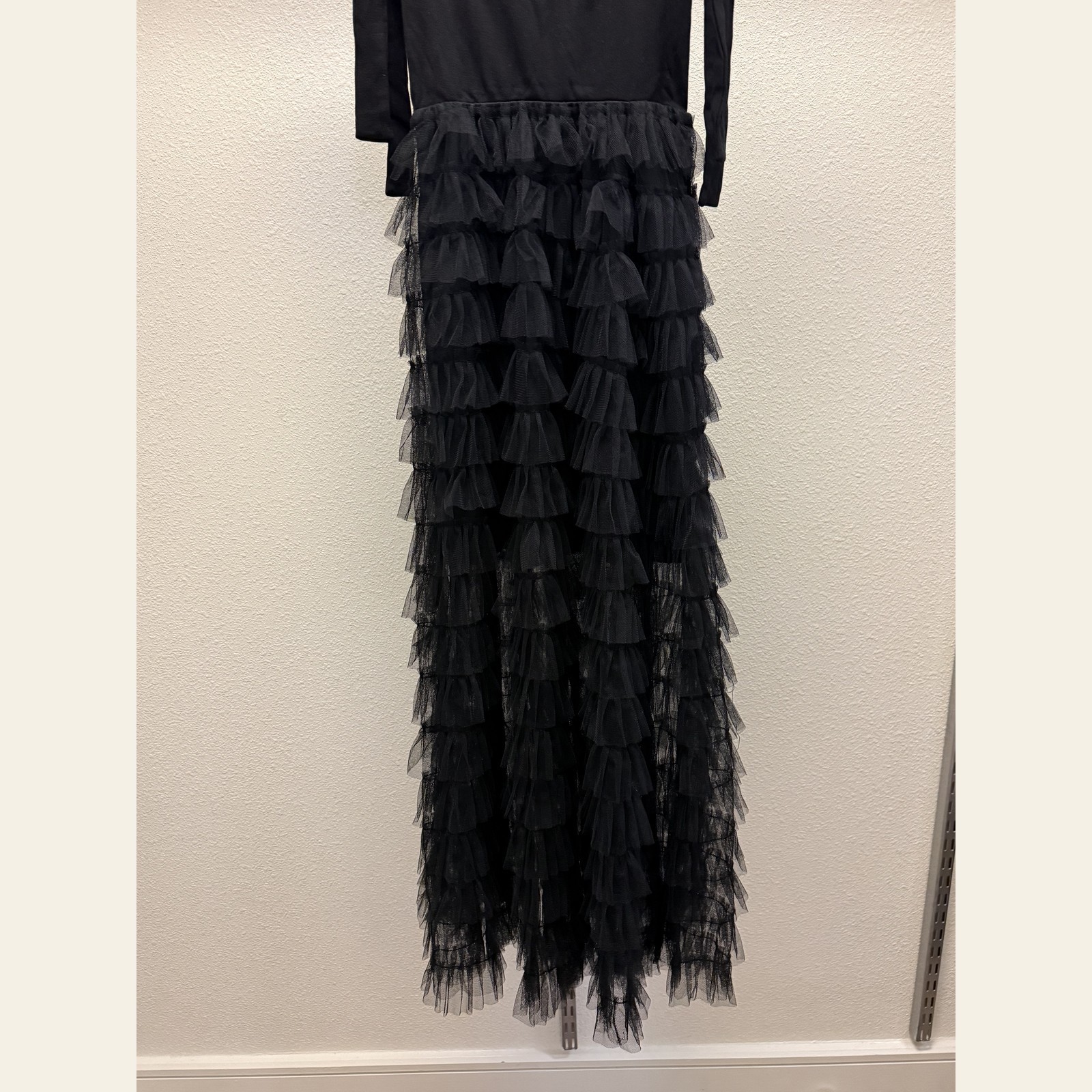 Black Balletcore Tiered Tulle Ruffle Maxi Dress Sweetheart Tie Straps Sz XS S