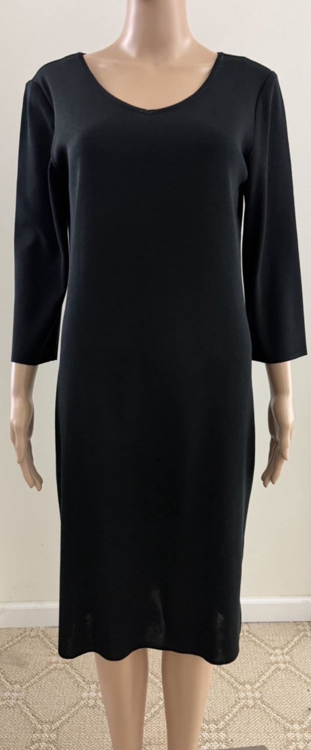 MING WANG Black Wrinkle Resistant 3/4 Sleeve V-Neck Knit Dress Size Small