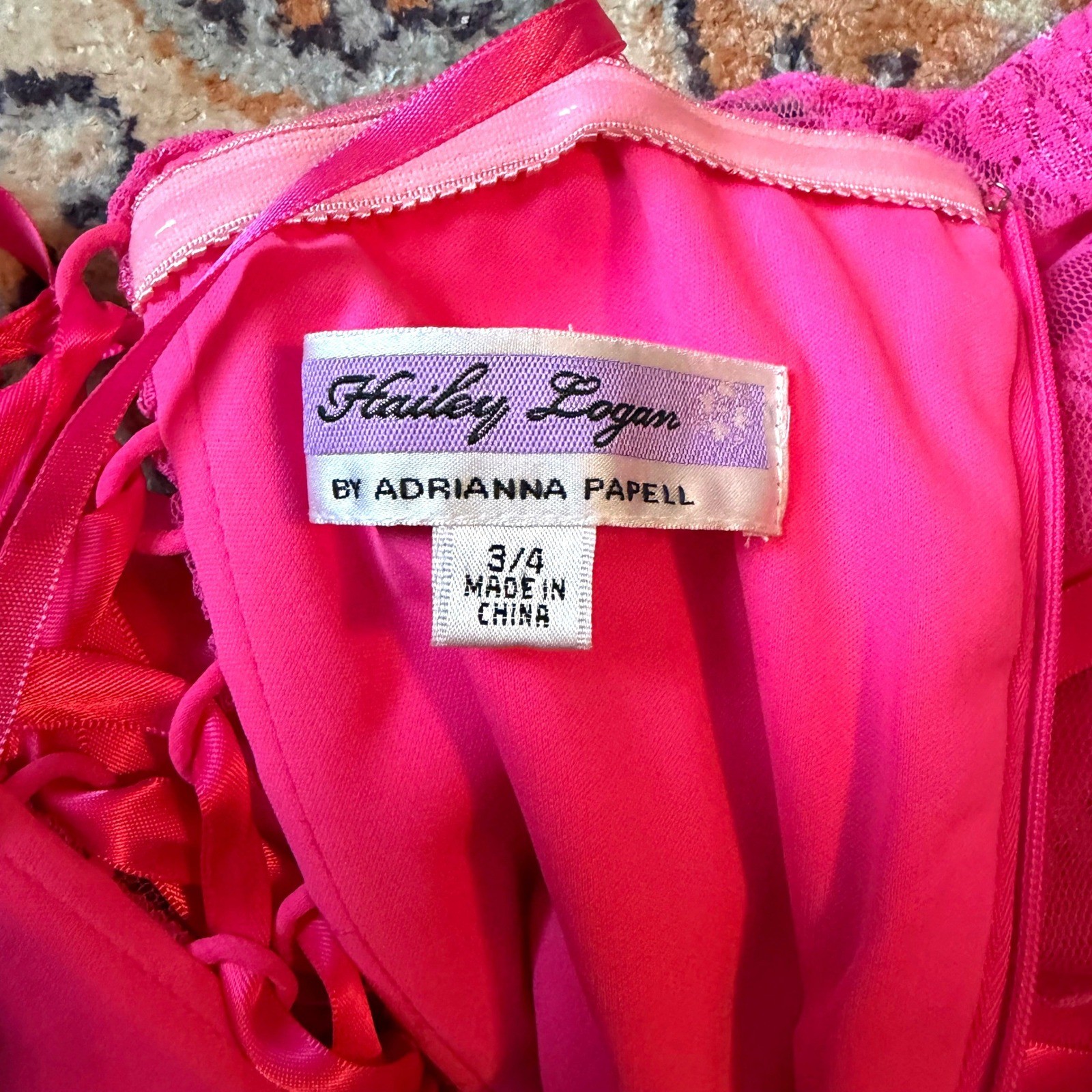 Hailey Logan Adrianna Papell Hot Pink Lace Corset Dress Ruched Ruffle Mini XS