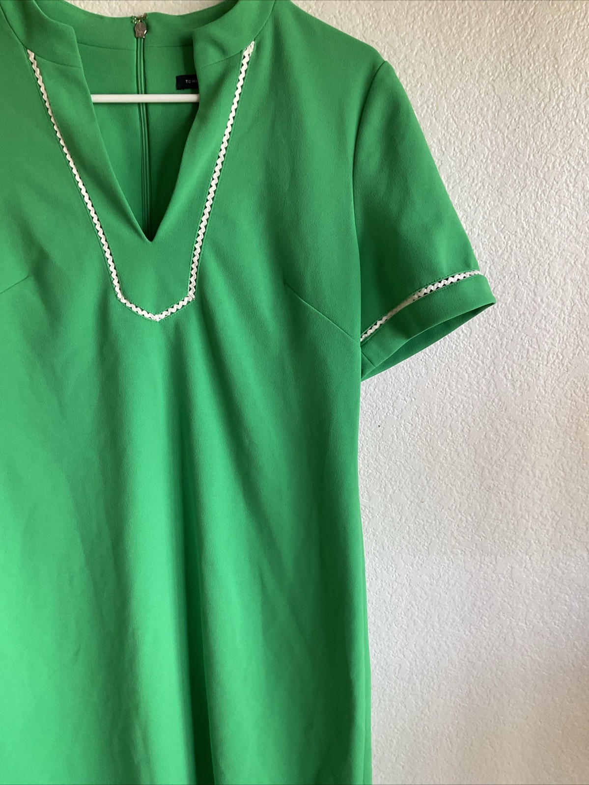 TOMMY HILFIGER green & white tunic shift dress size 10 Mod Hip Office Dry Clean