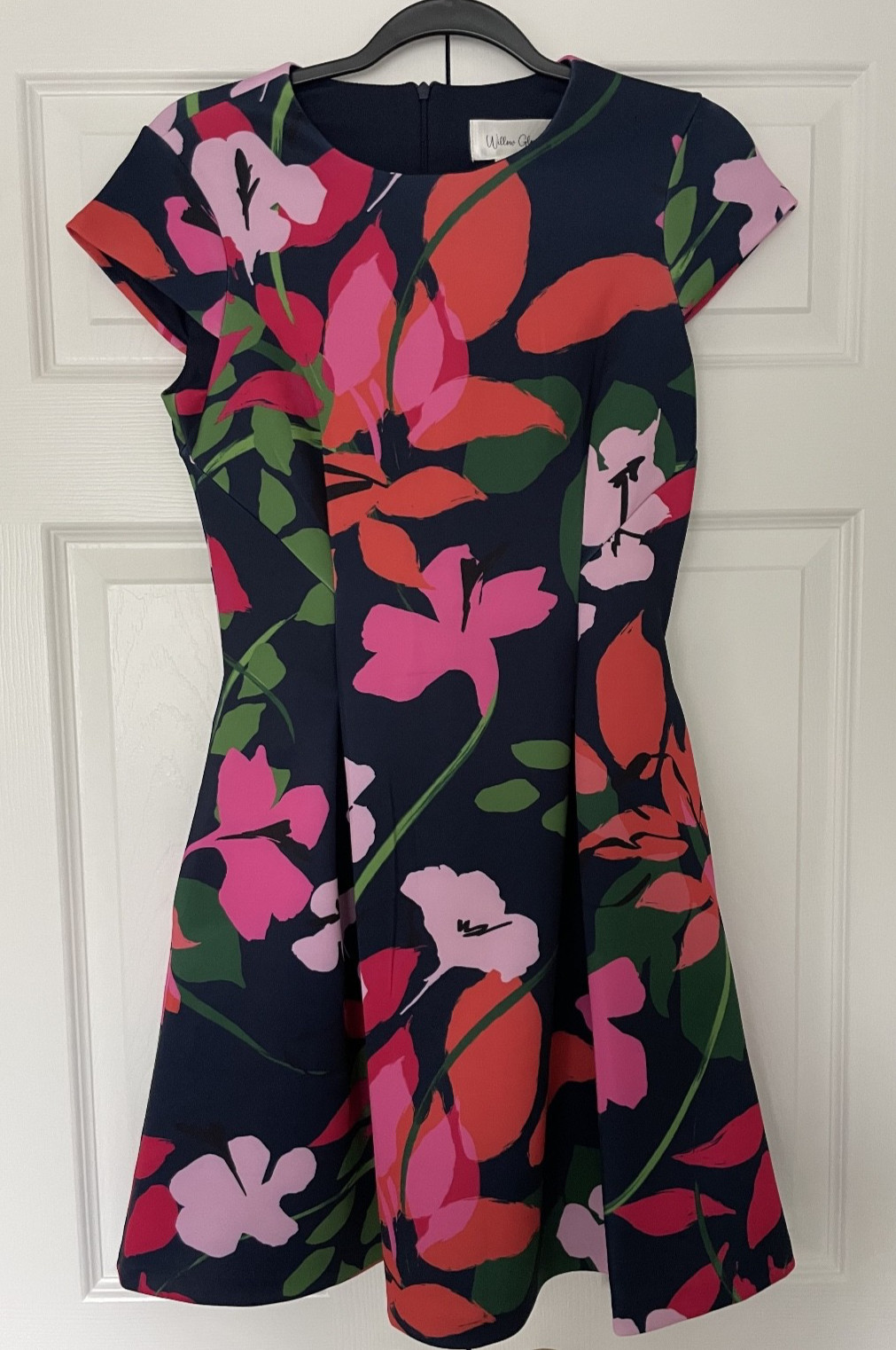 Willow Glenn Women’s Navy Floral Print Cap Sleeve Fit Flare w/Pockets Dress Sz4