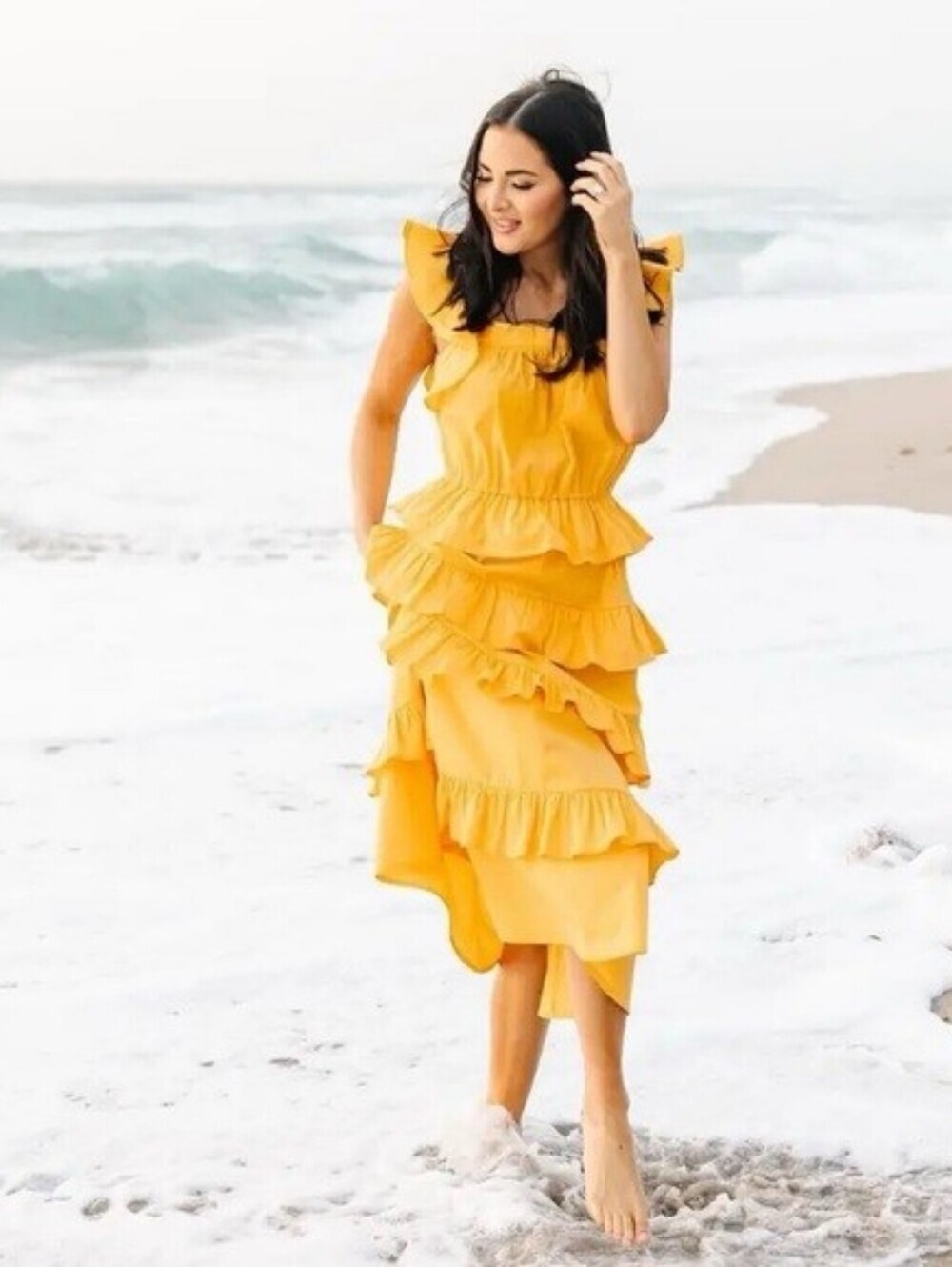 Rachel Parcell – Ruffle Tiered Cotton Poplin Tiered Midi Sundress – 12 NWT