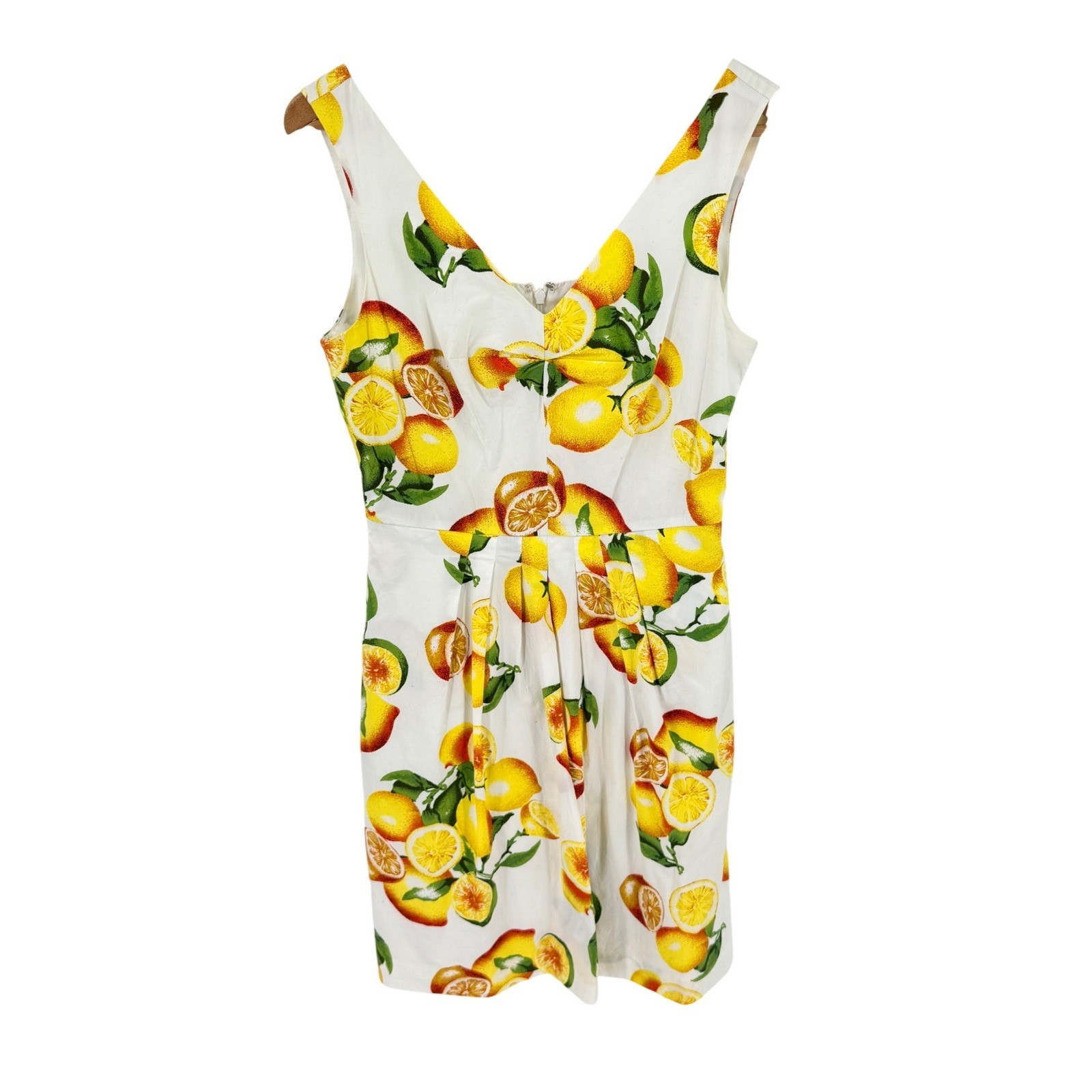Banana Republic Lemon Print Dress White Size 8 Summer Citrus Tropical Fruit