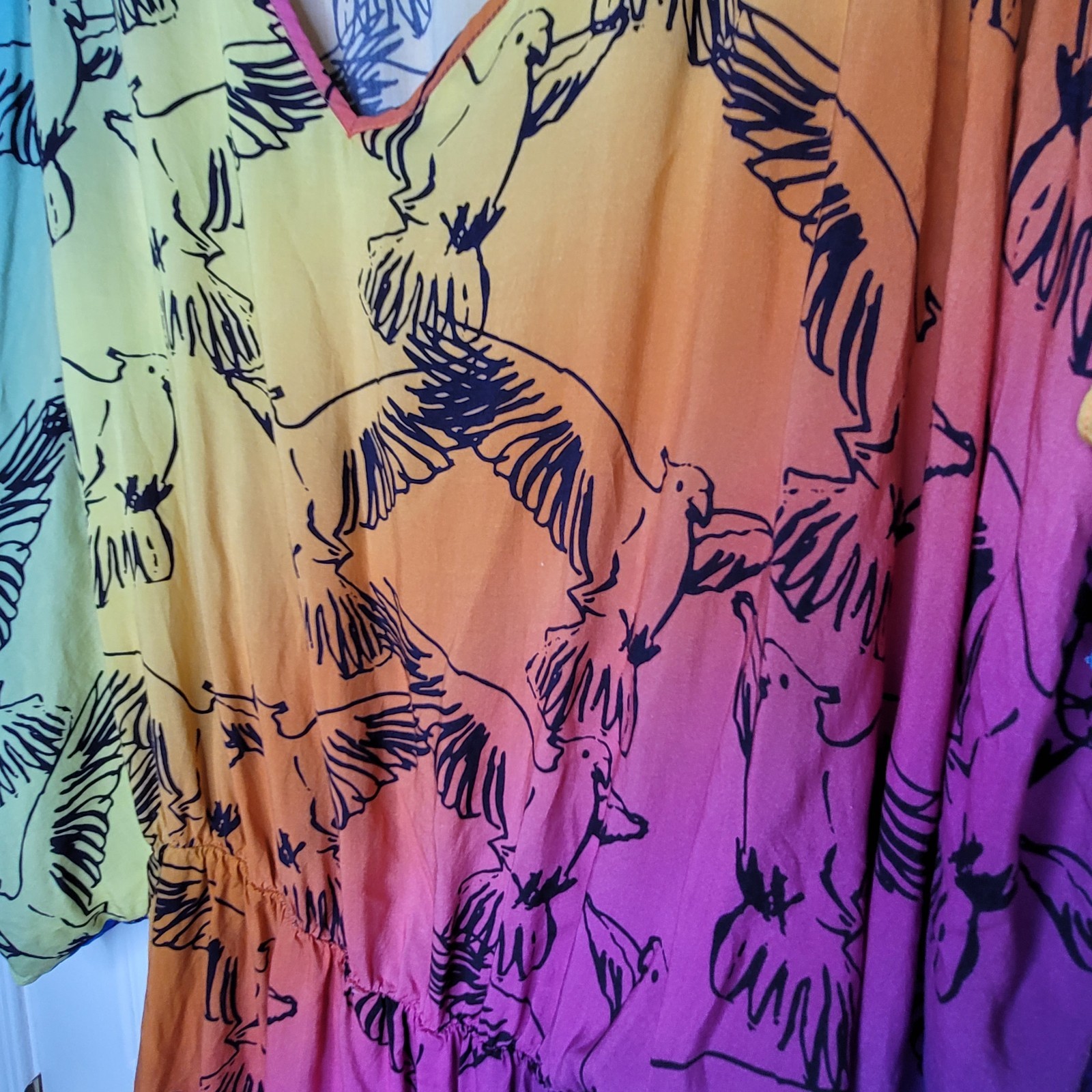 Kurt Geiger London Multicolor Parrot Print V-Neck Long Sleeve Cover-Up Dress L