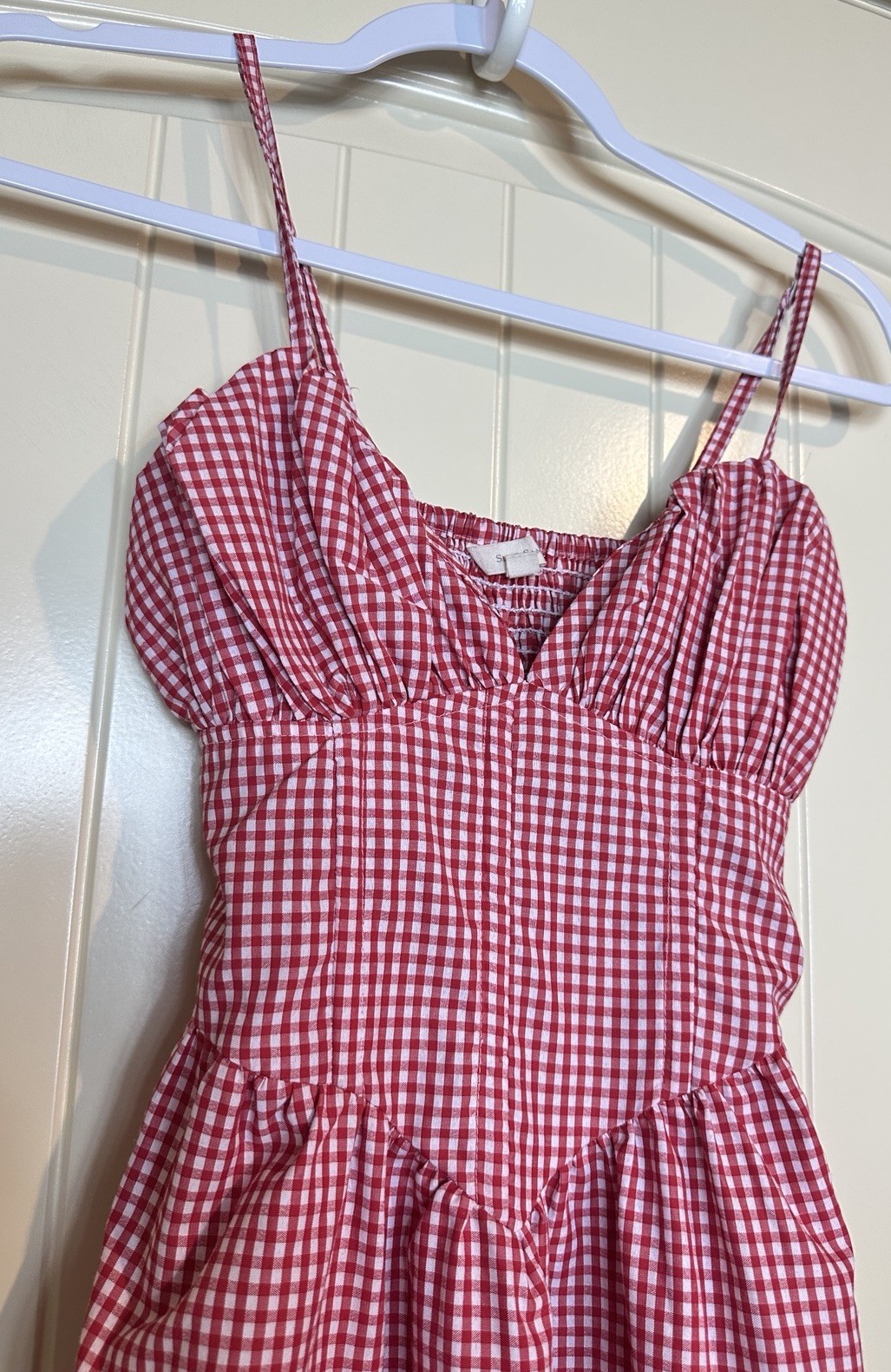 Sim & Sam Red check Gingham bisque waist maxi dress XS Western Cowgirl Country