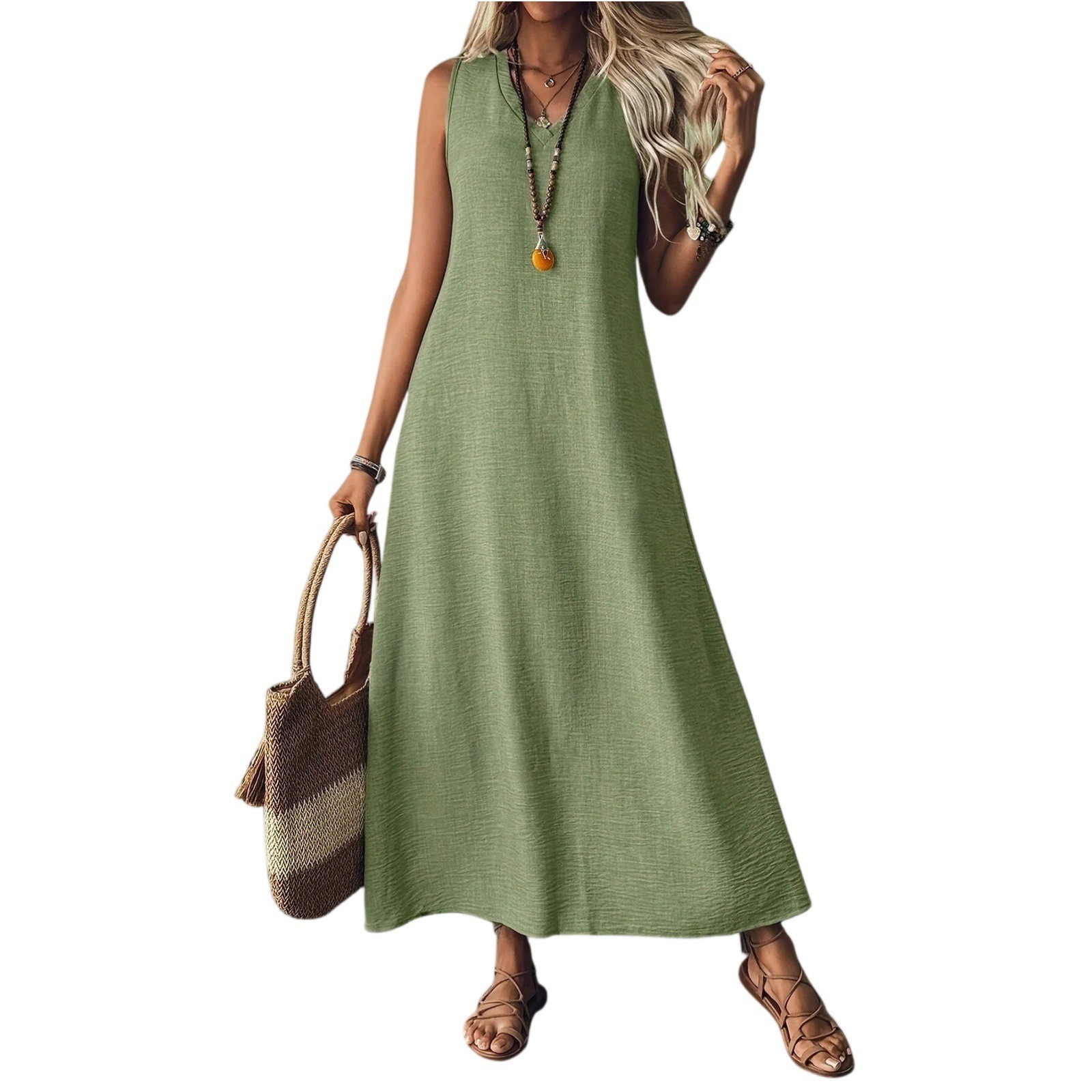 SOLID Sleeveless Long DRESS BEACH Vacation Casual Sun DRESSER WOMEN S-XXL