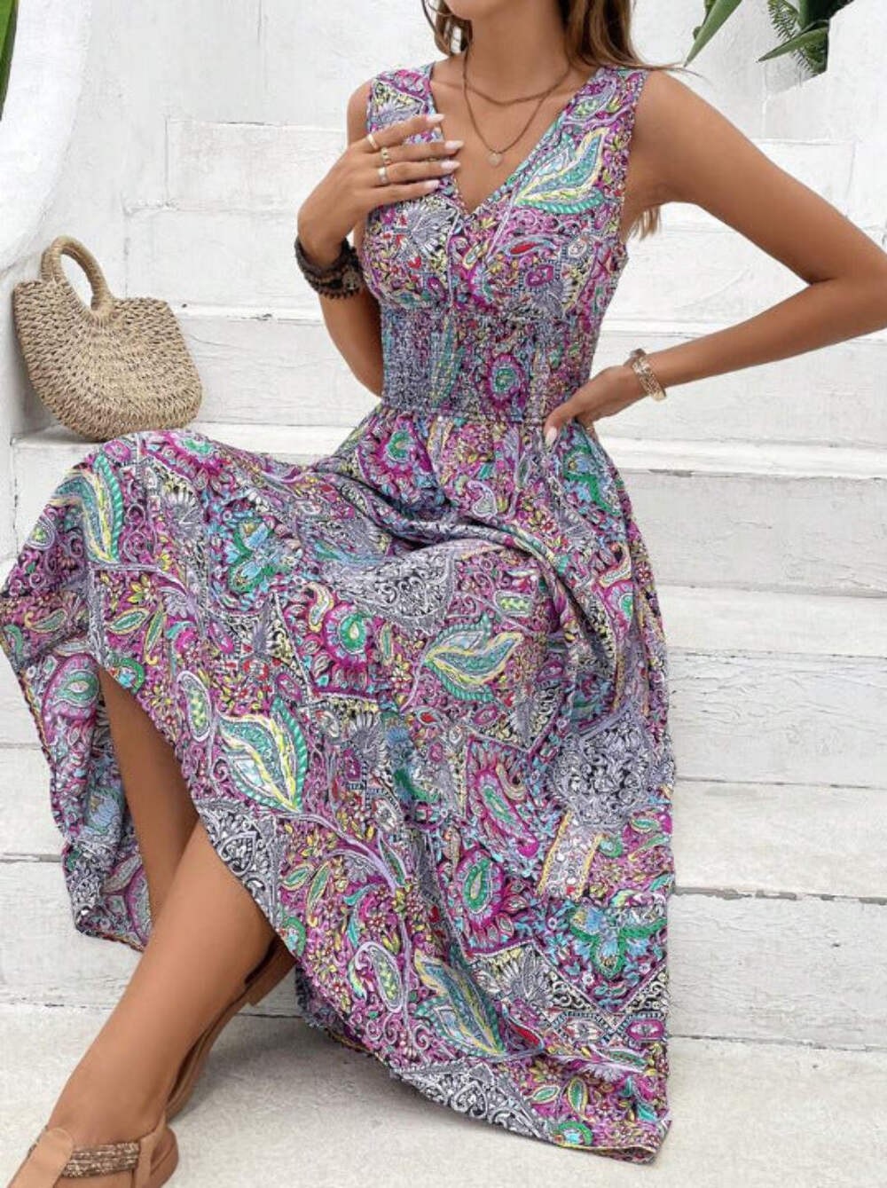 Beautiful Boho Dress High Waist Sleeveless Style with Elegant S,M,L,XL,2XL,3XL