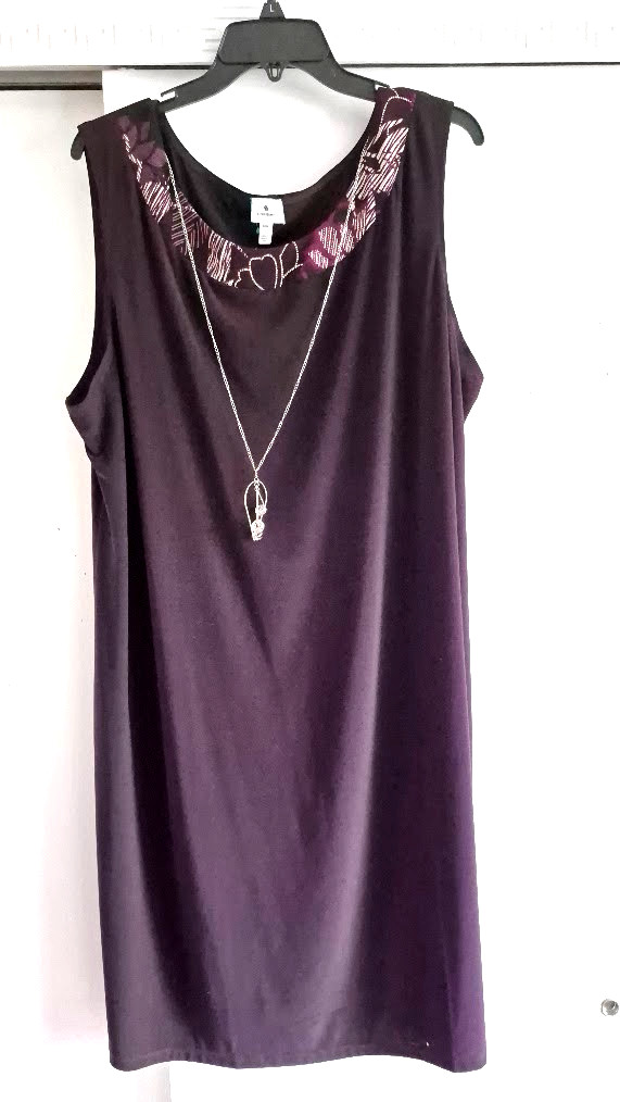 Dressbarn Size 20 Eggplant Plum Purple Dress Midi Dress – Attached Necklace