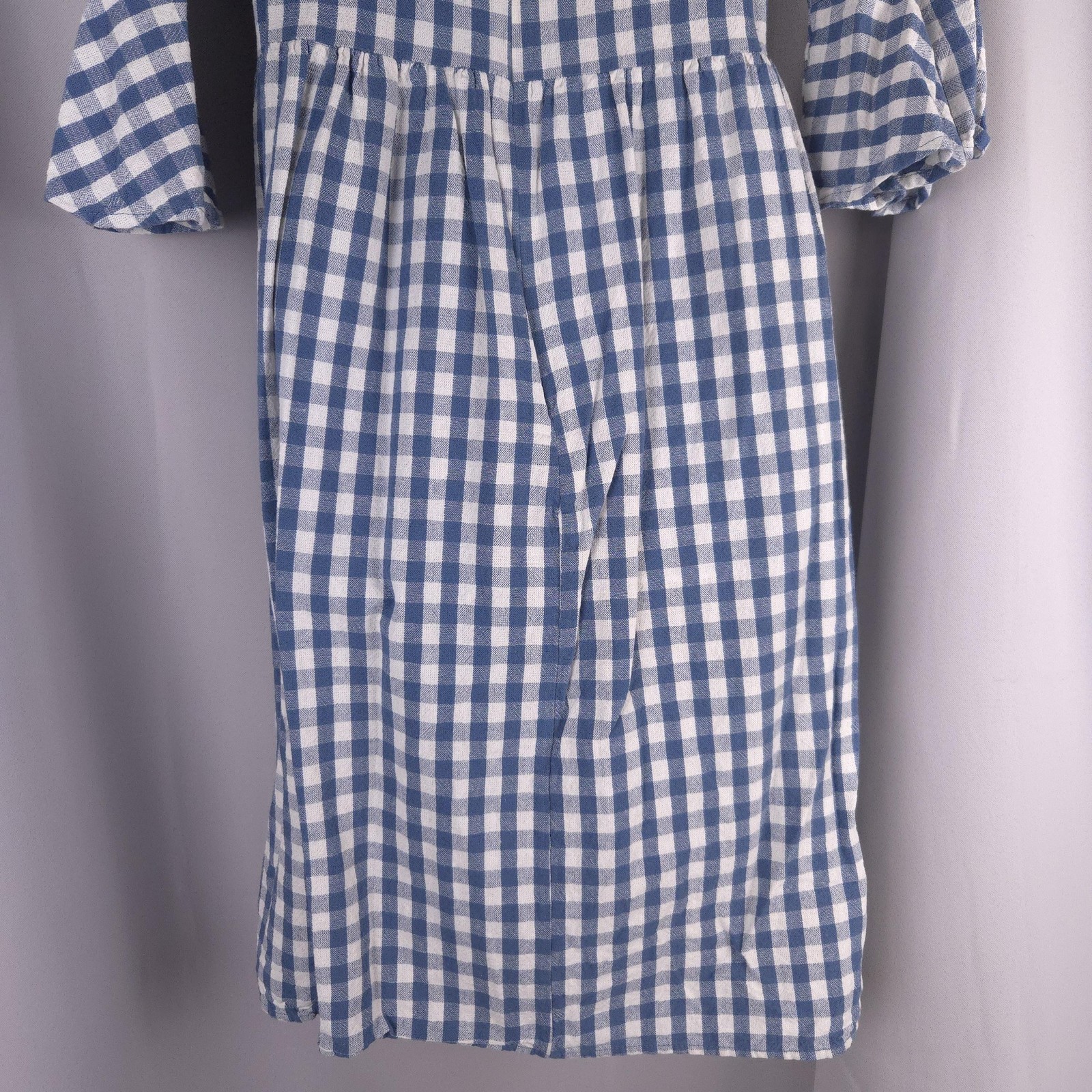 Blue Gingham Check Fit Flare Midi Dress Womens S Ruffle Bell Sleeve Cottagecore