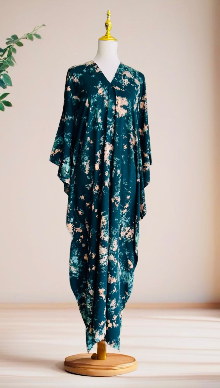 0016/ One Size Tie Dye Kaftan Dark Green Color