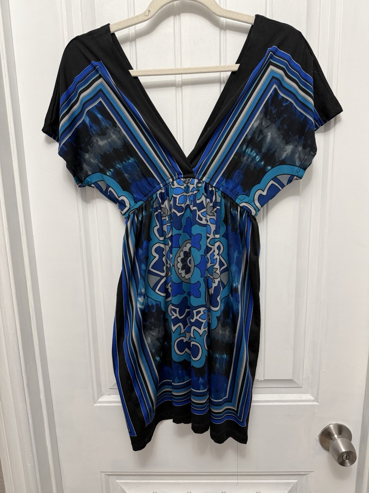 Vintage Wet Seal Dress Size XS Retro Y2k Rave Floral Hippie Black Blue (G-3)