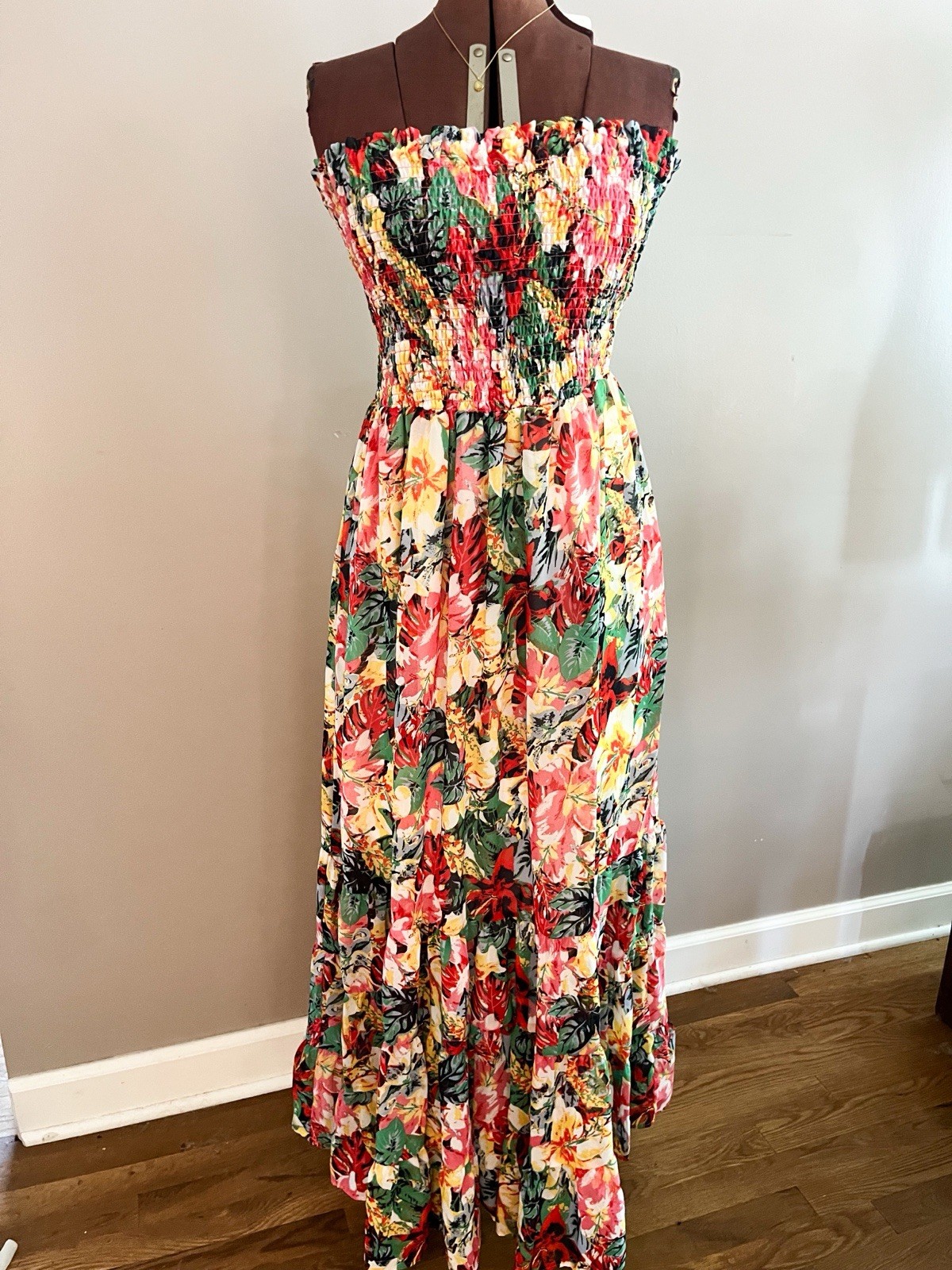 New York & Company Strapless Floral Maxi Dress – Red, Pink, Green, Yellow NWT