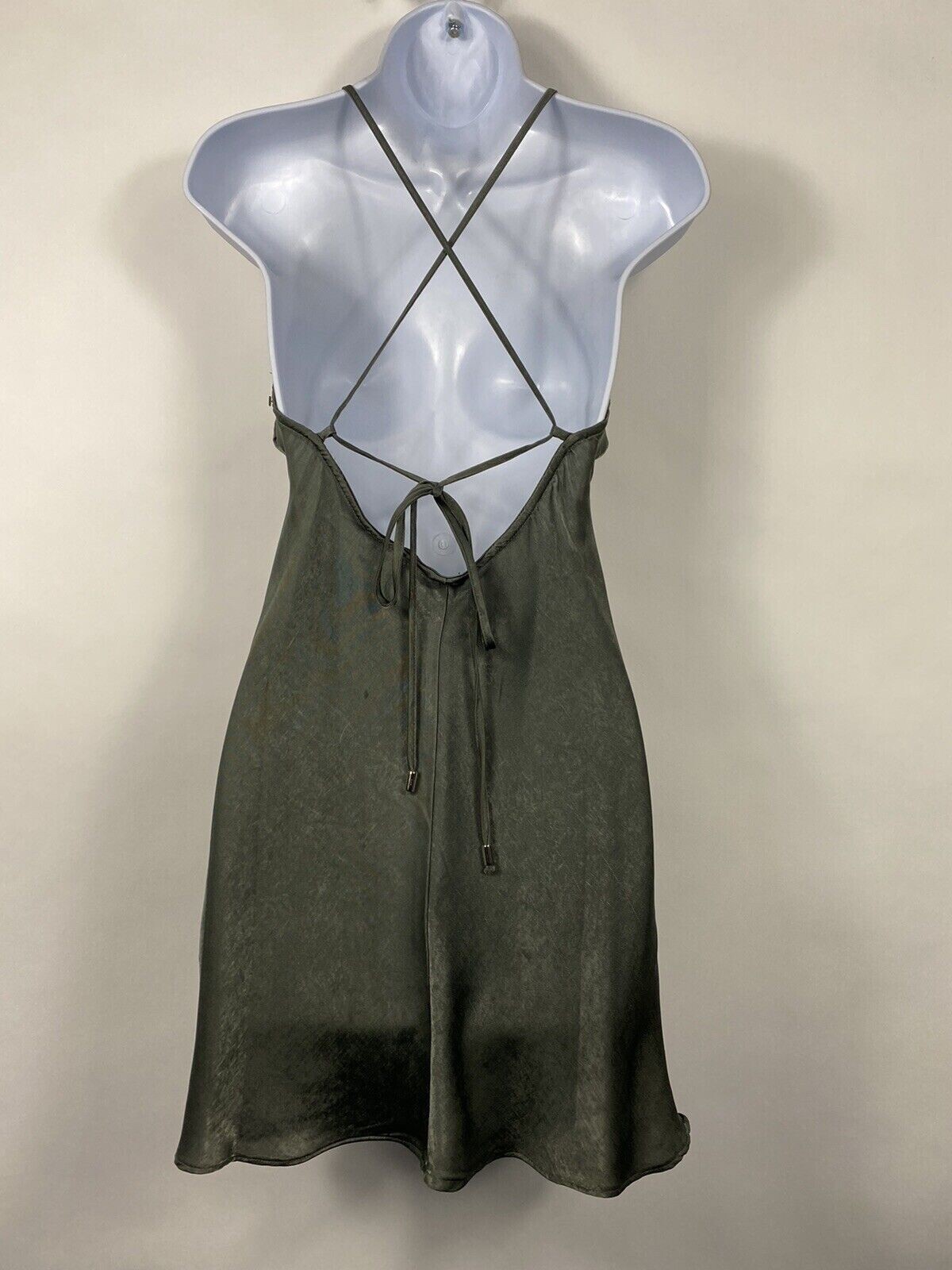 LULUS Olive Green Shiny Satin Slip Mini Dress Small Sexy Vintage Y2K 90s Holiday