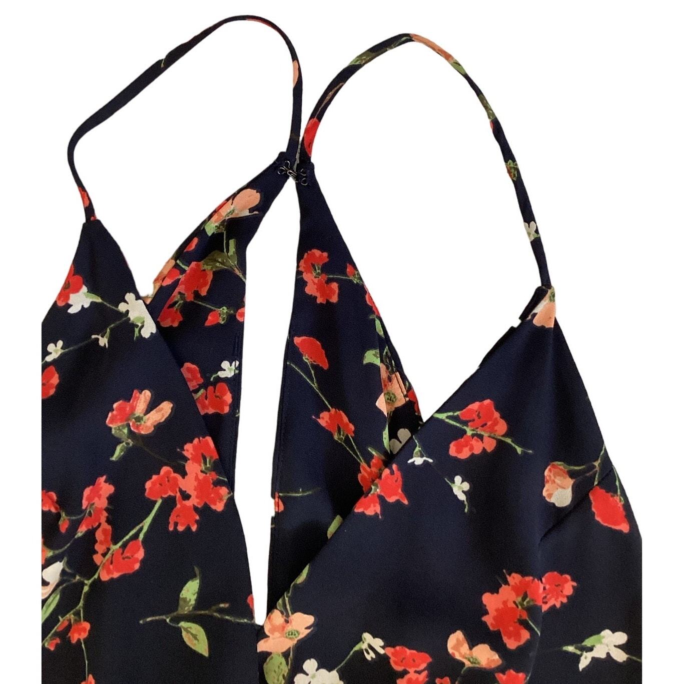 LUSH Floral Maxi Sundress Black Small Strappy V-Neck Wrap Look Side Slit Long