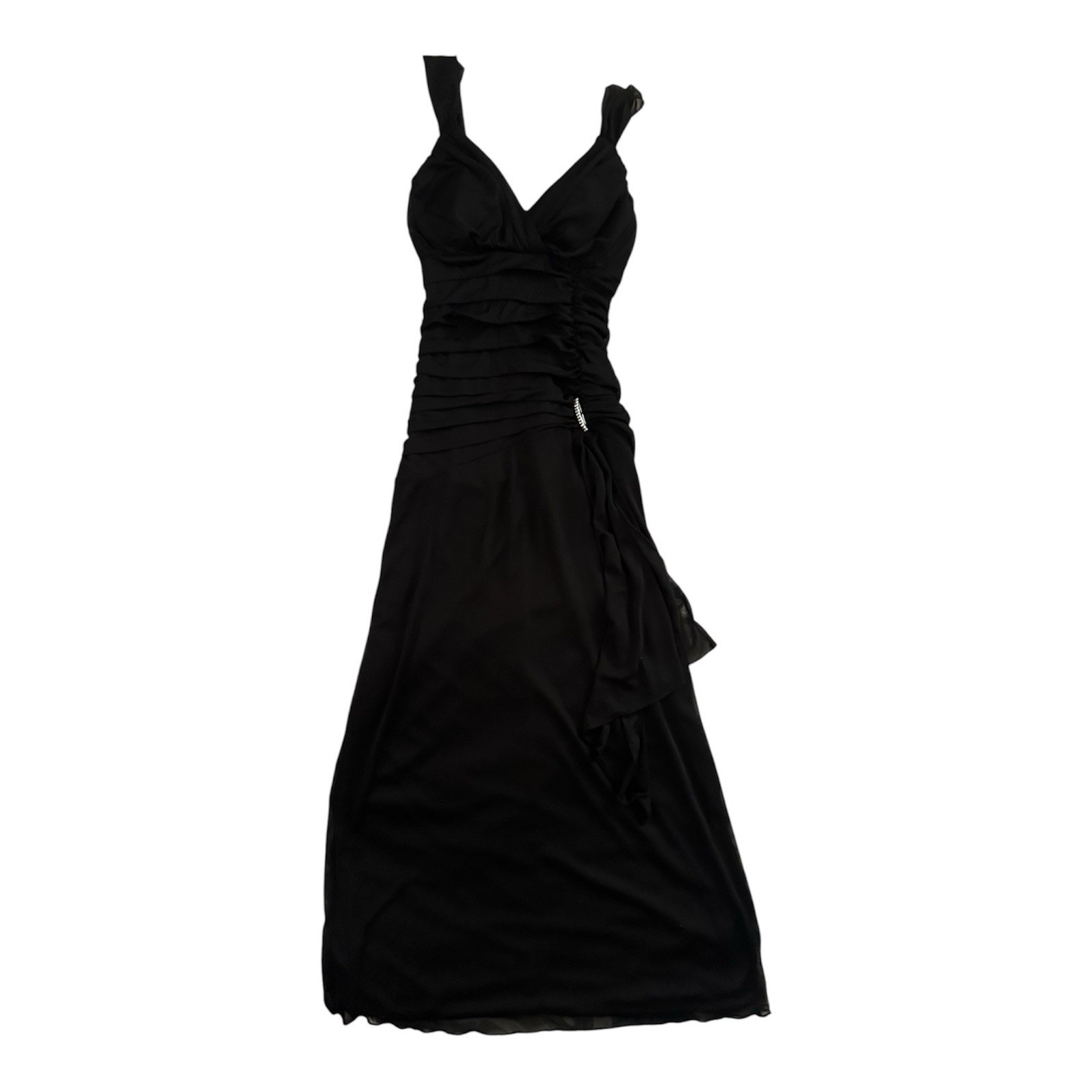 Enfocus Studio Black Solid V-Neck Ruched Maxi Long Dress Regular Size 6