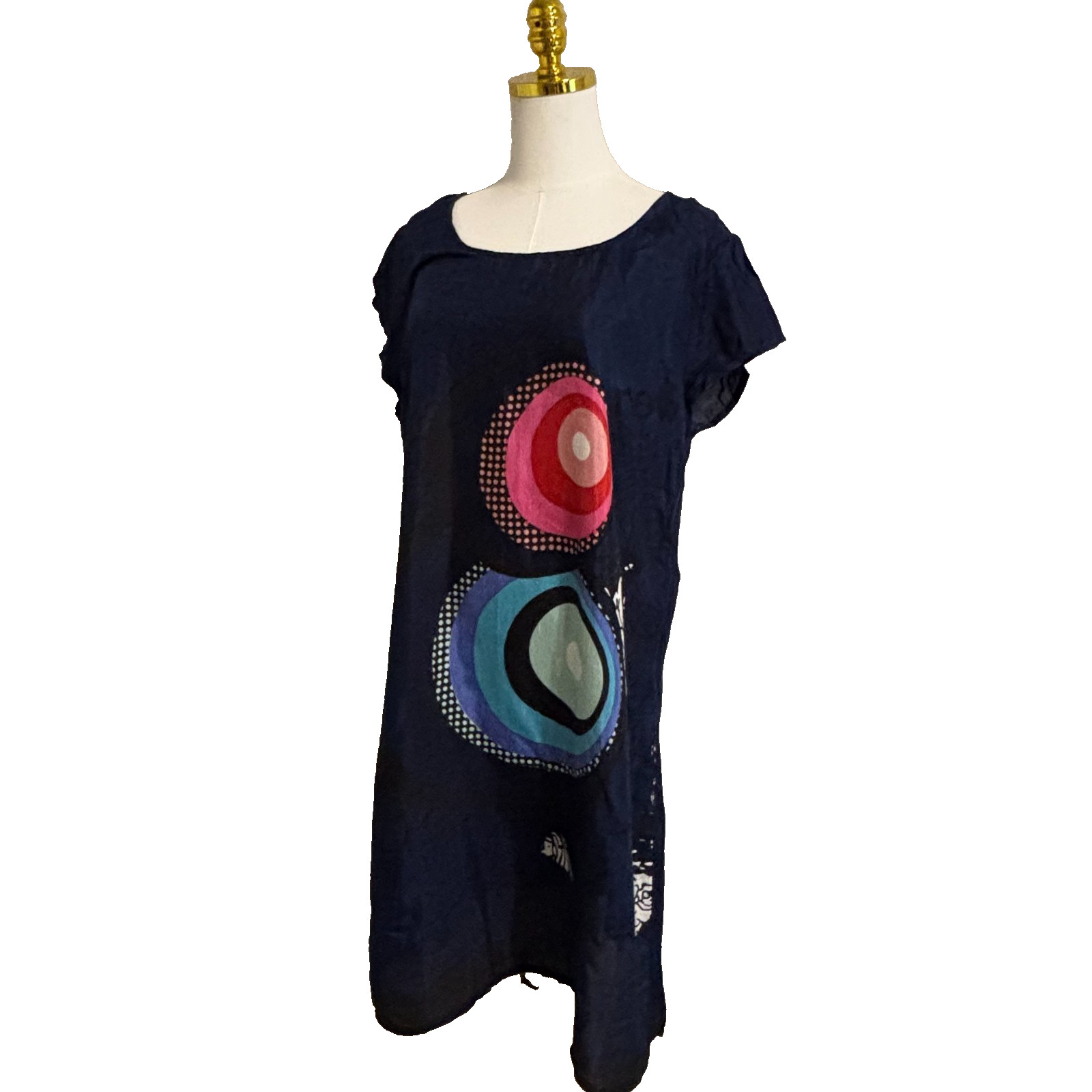 DESIGUAL Graphic Abstract Embroidered Logo Sheath Dress Art to Wear Y2K Boho XL