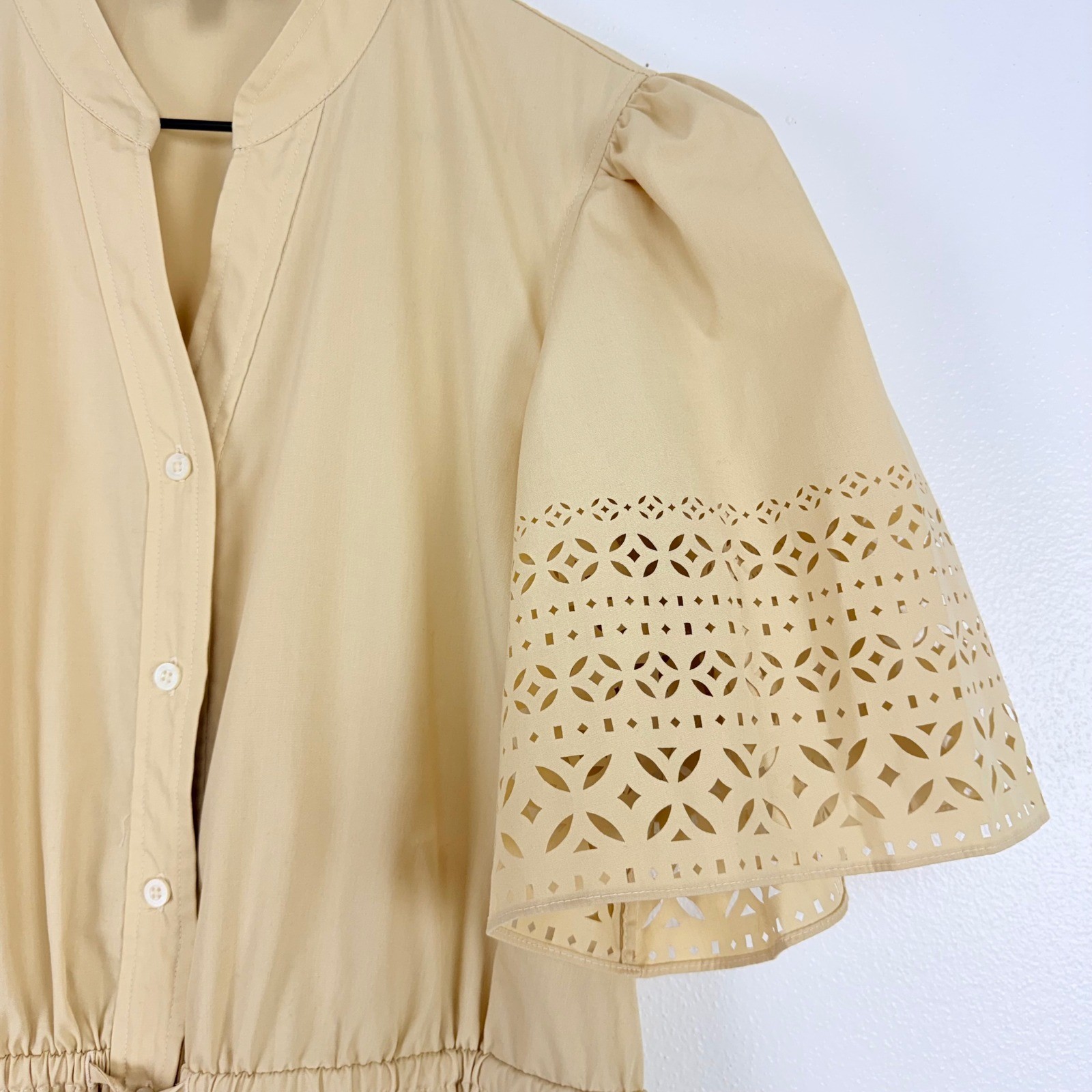 Lauren Ralph Lauren Eyelet Laser Cut Poplin Midi Dress Size 8 Beige Feminine