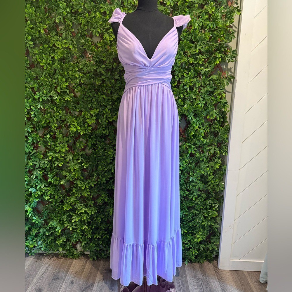 NWT- Soiree Celebration Purple Ruffled Lace-Up Dress