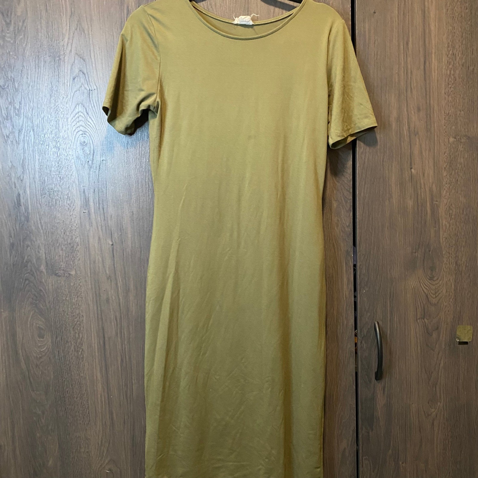 Yelete Womens Olive Green Short Sleeve Bodycon Midi T-Shirt Dress Large