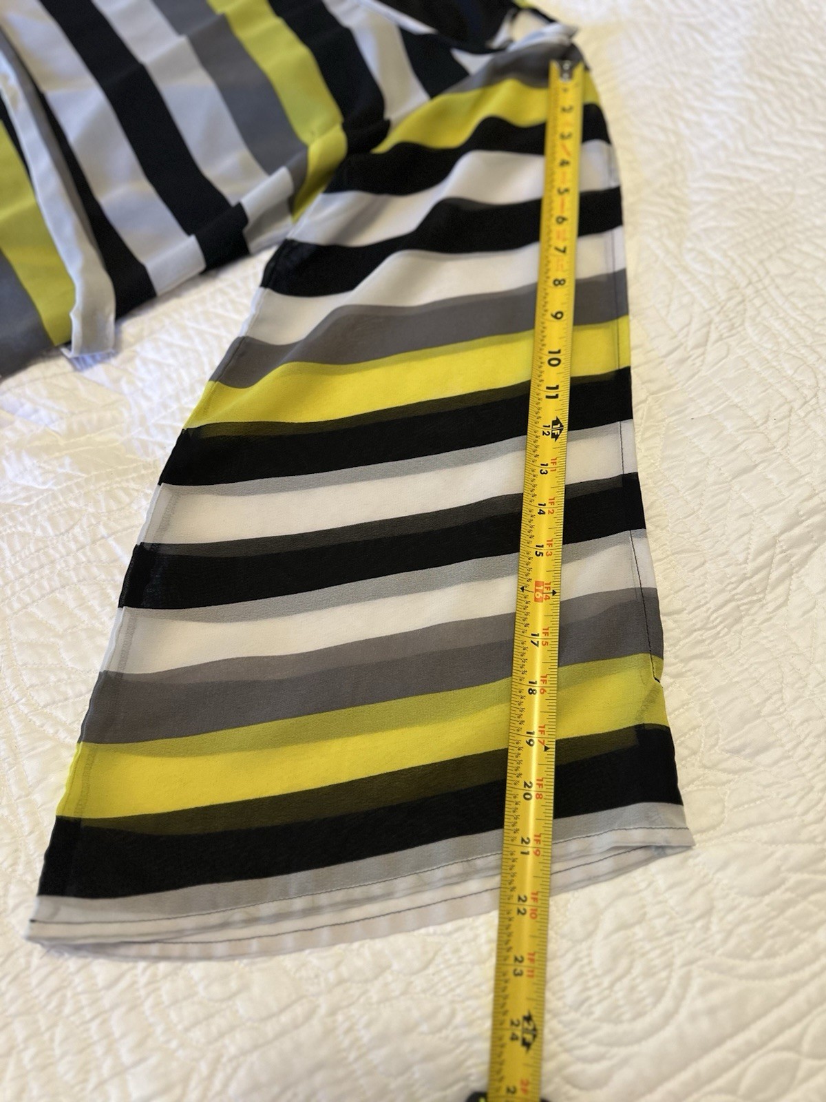 Striped Long Sleeve Belted Mini Dress In Black Gray And Neon Yellow Size L