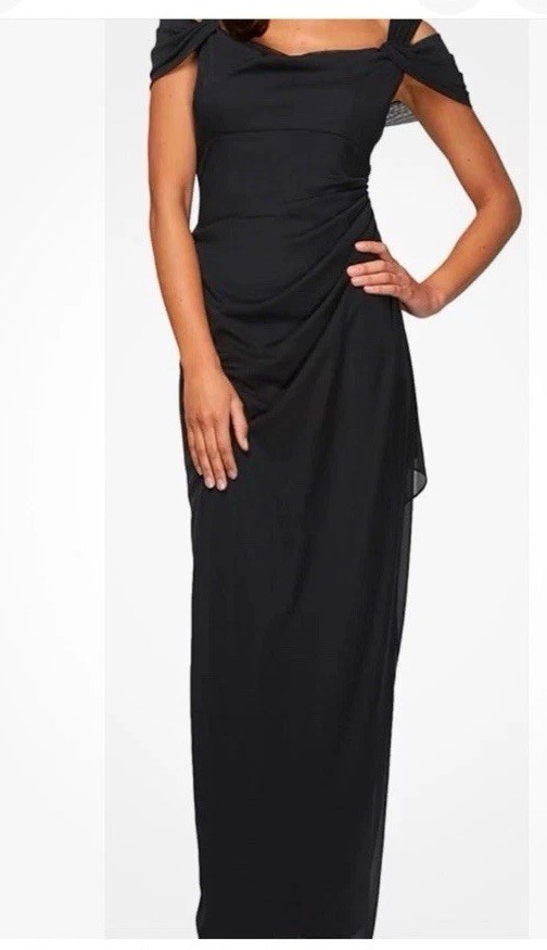 Alex Evenings Black Formal Dress Sz 12 Side Rouching Slimming Classy Wedding