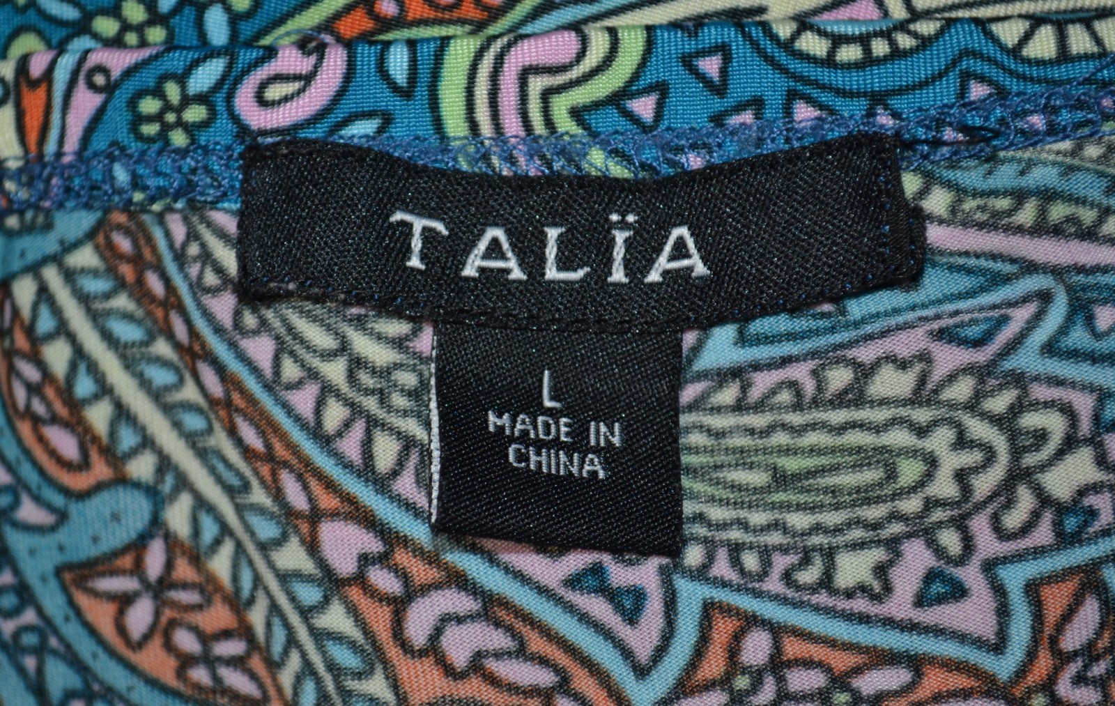 TALIA Teal Orange Lavender Paisley Halter Dress Large Padded Bust Beaded Accent