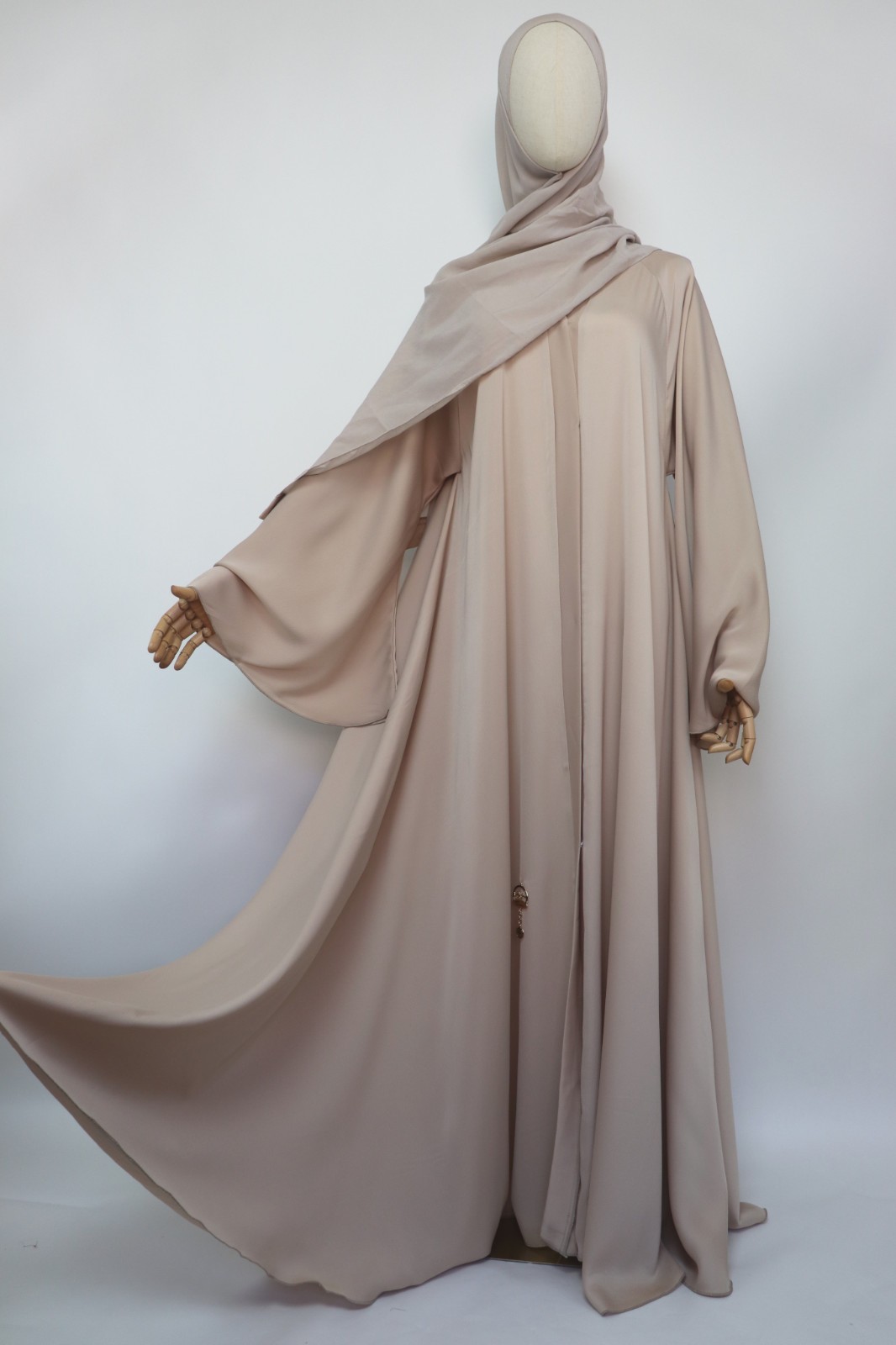 Dubai Abaya Crinkle Open Flare Umbrella Muslim Women Modest Dress Bone
